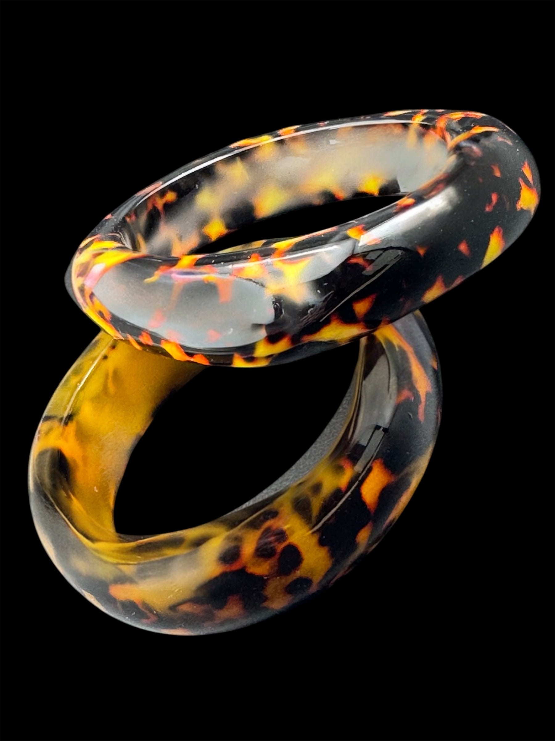 Wide acrylic brown faux tortoiseshell bangle bracelet, leopard print abstract geometric