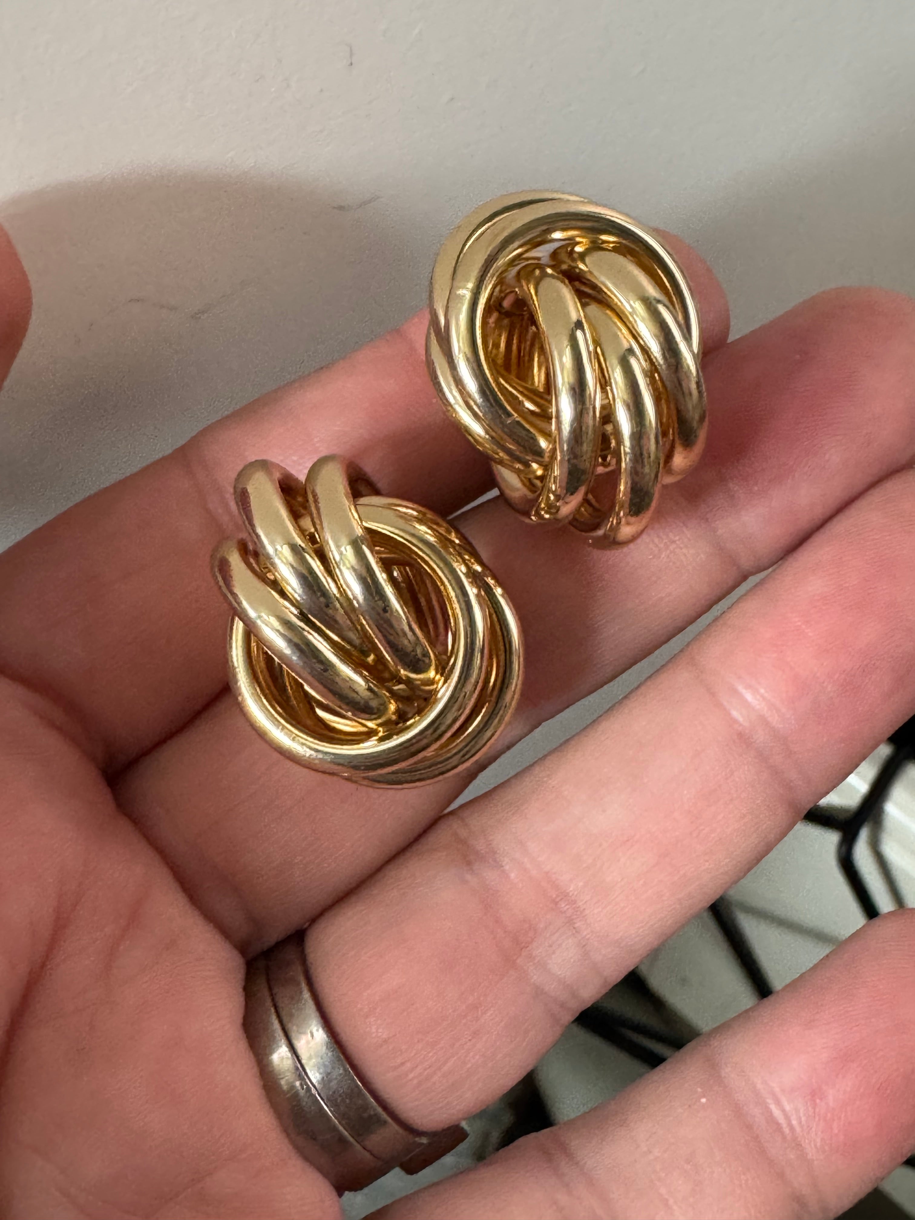 Gold tube double knot stud earrings