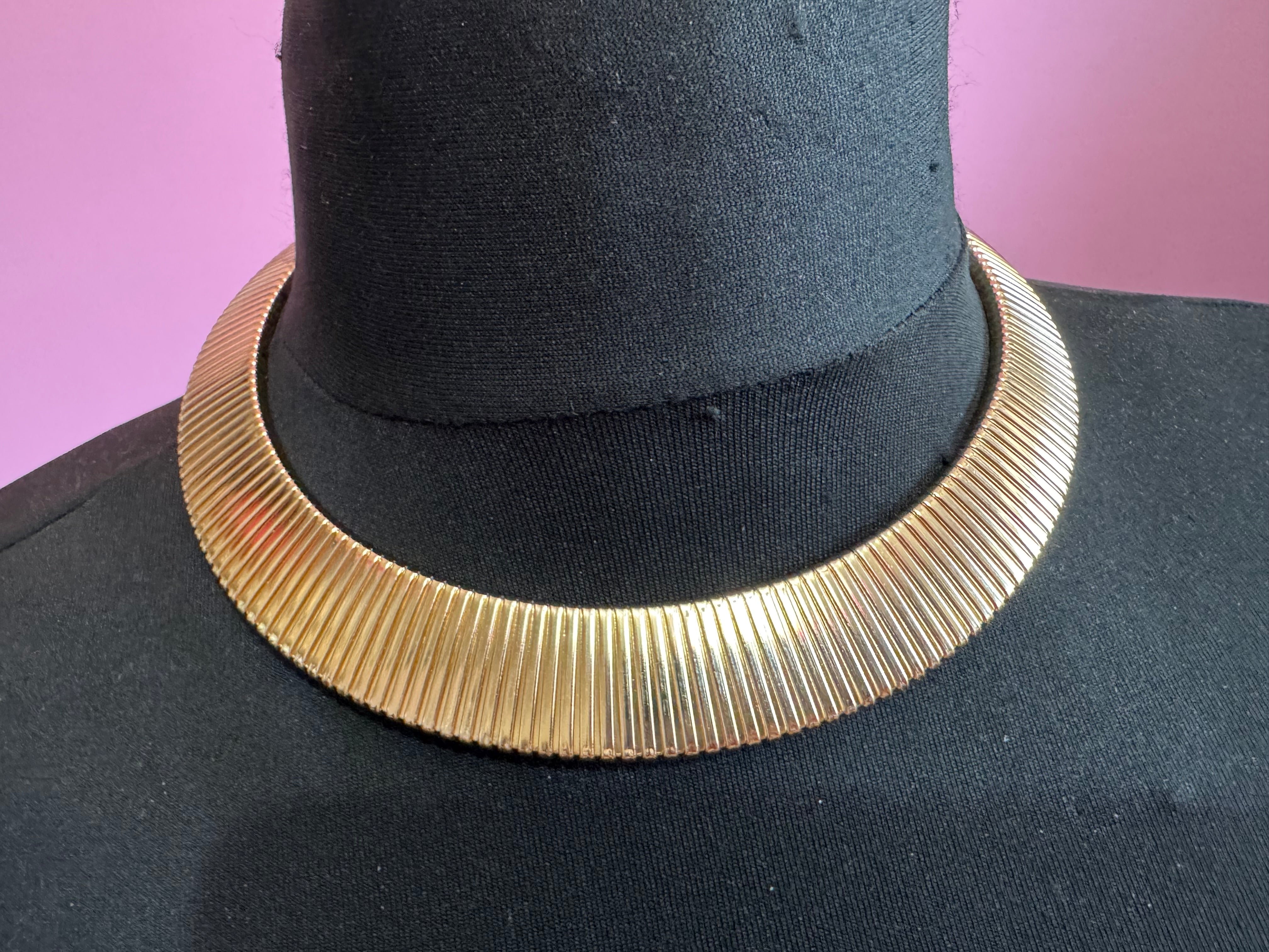 Gold wide omega choker necklace, classic fashion statement necklace