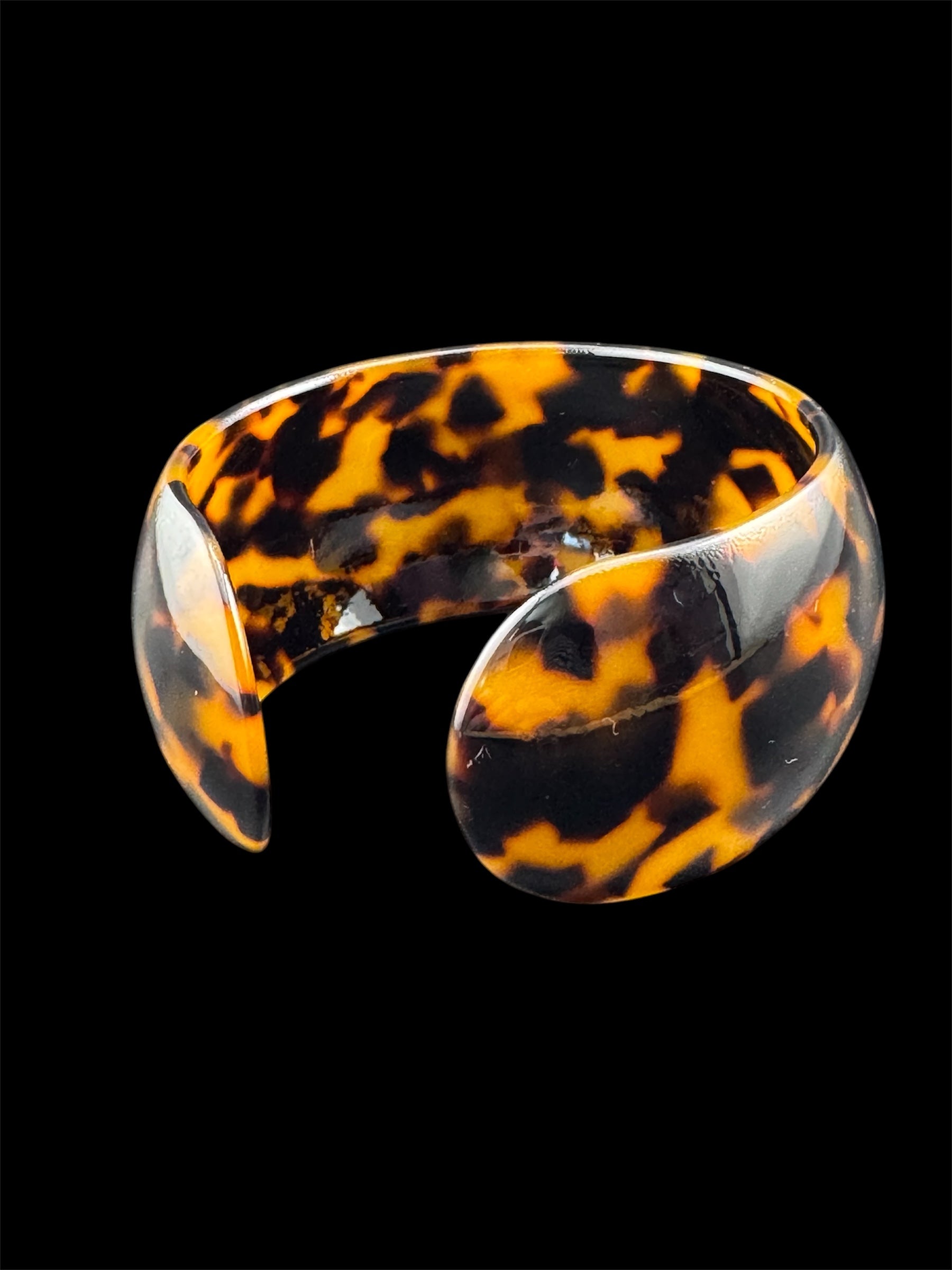 Wide acrylic brown faux tortoiseshell open cuff bangle bracelet