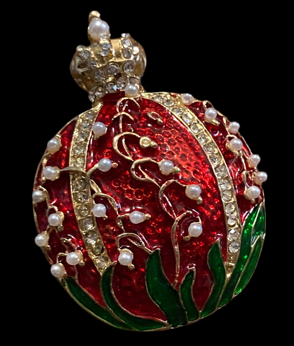 Red enamel Rhinestone pomegranate brooch, gold tone , festive jewellery
