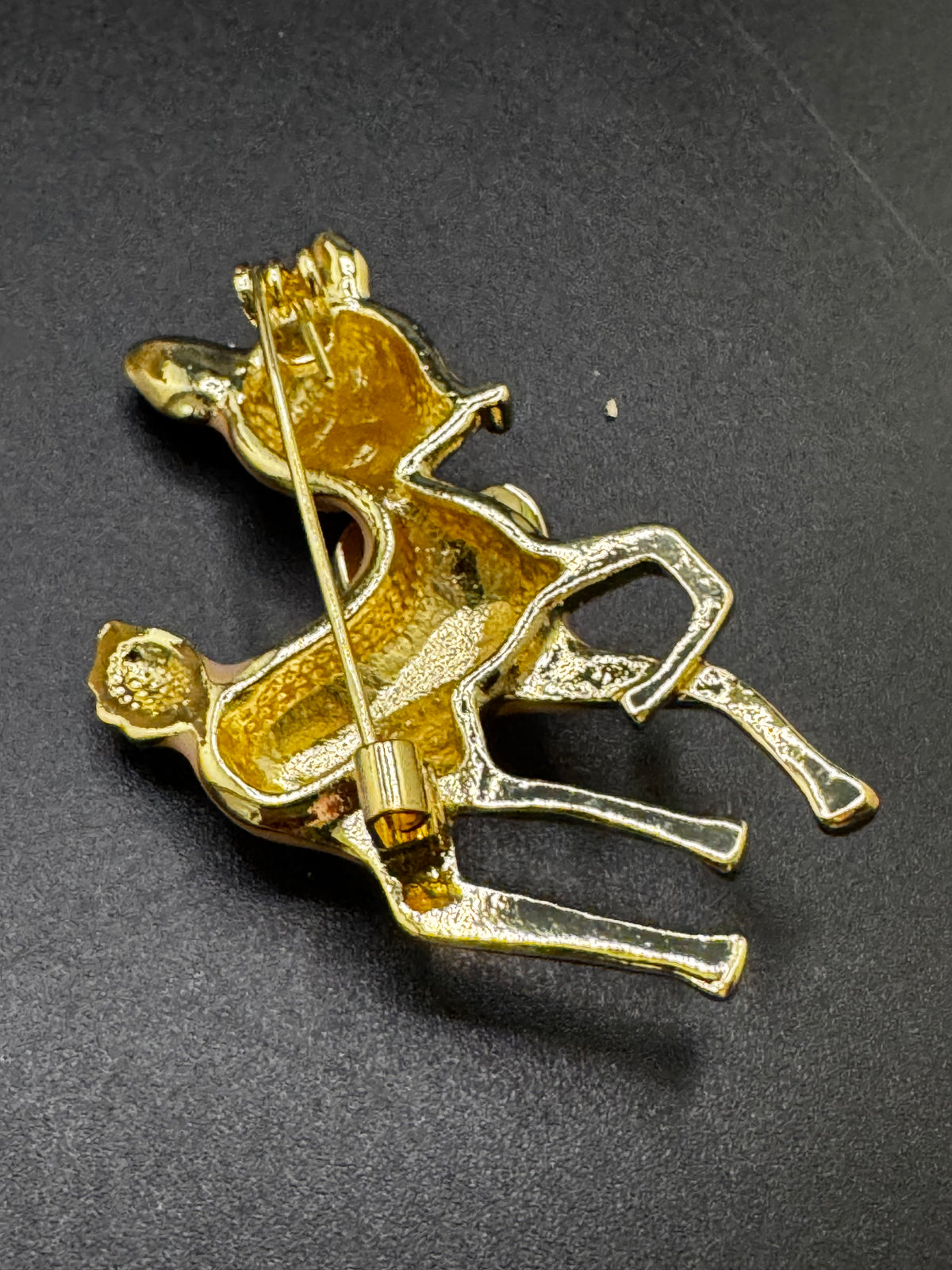 Pink enamel christmas reindeer brooch, gold tone , festive jewellery