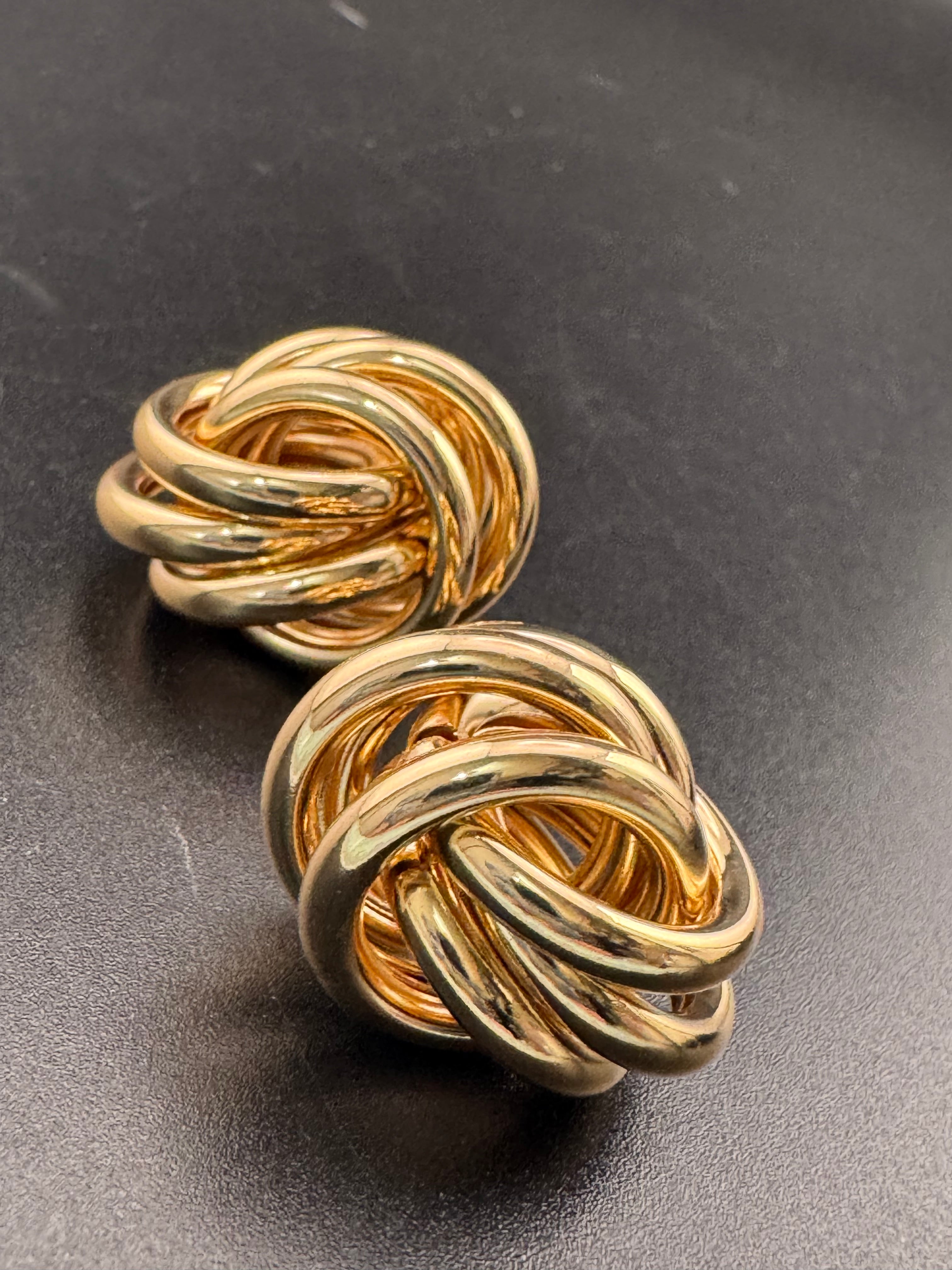 Gold tube double knot stud earrings