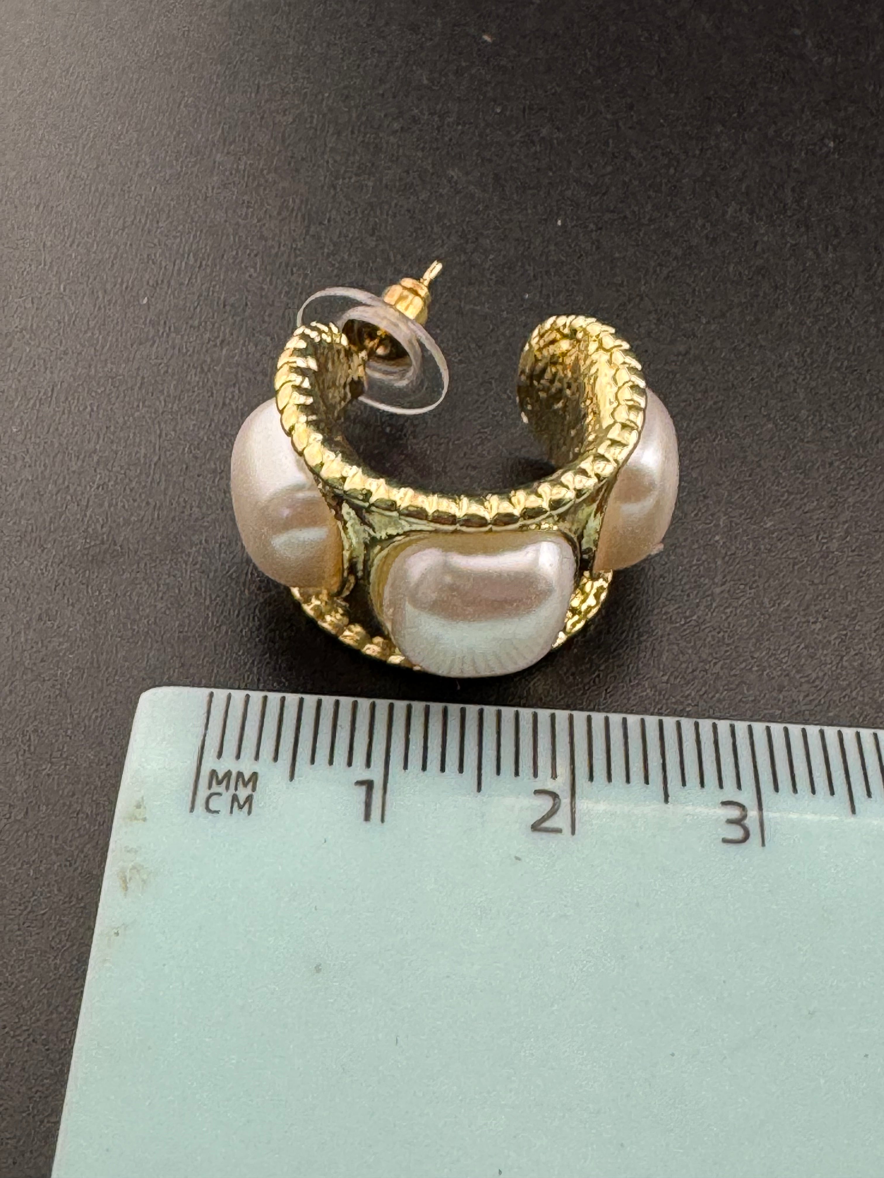 Etruscan style pearl wide hoop earrings