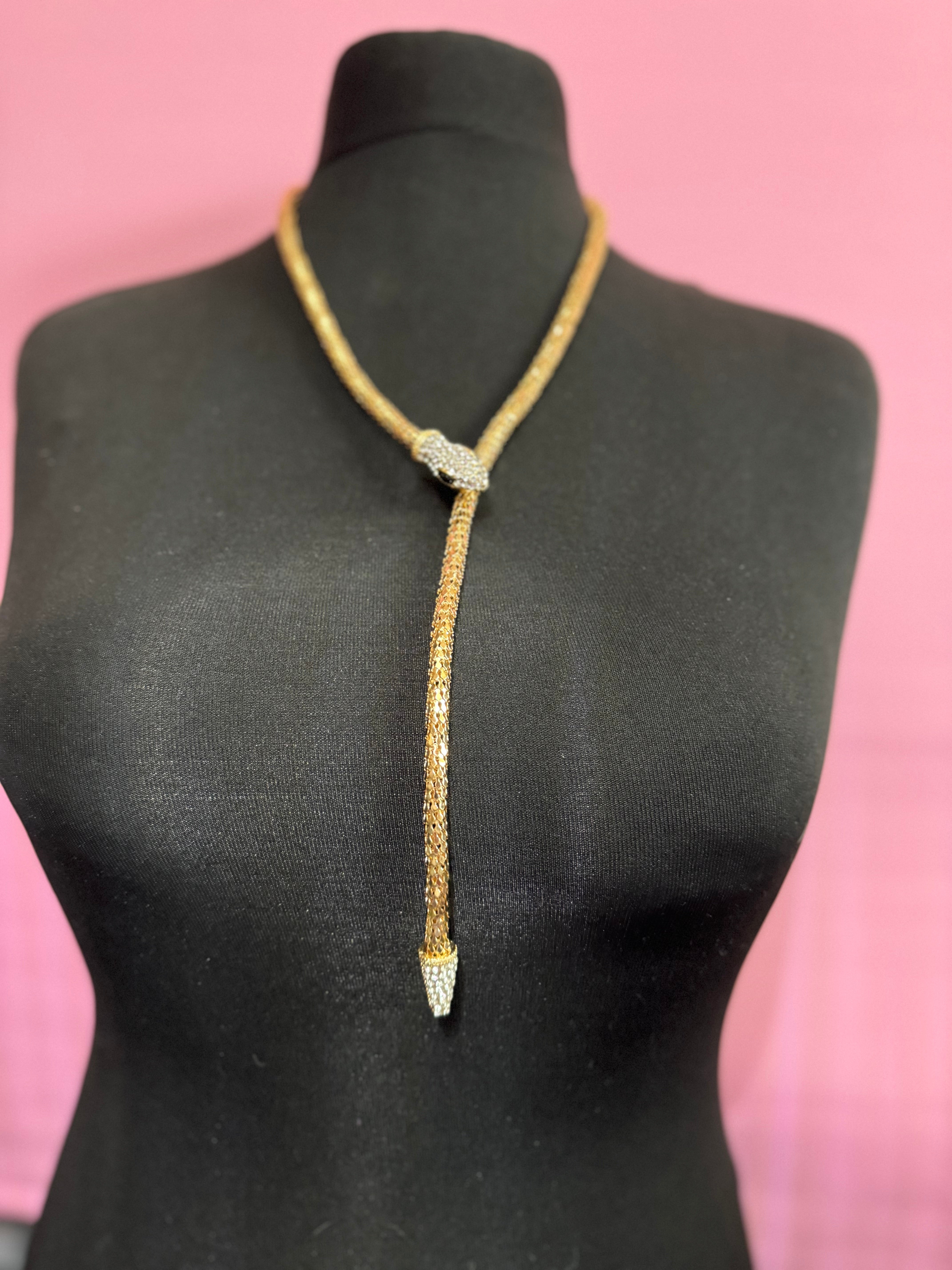 Gold tone mesh bendy wrap round magnetic snake choker collar necklace