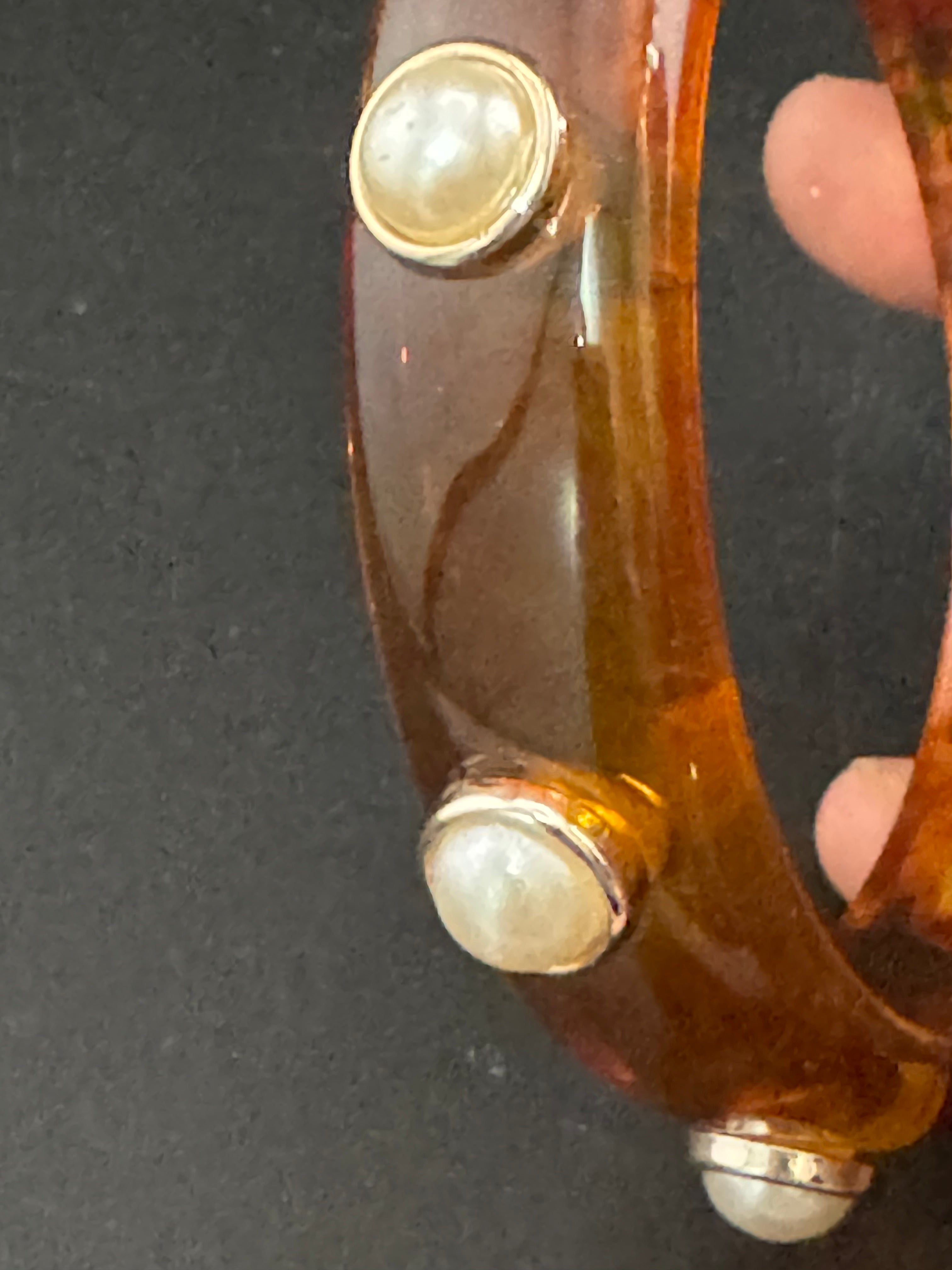 Faux tortoiseshell slim brown acrylic pearl plastic bangle bracelet