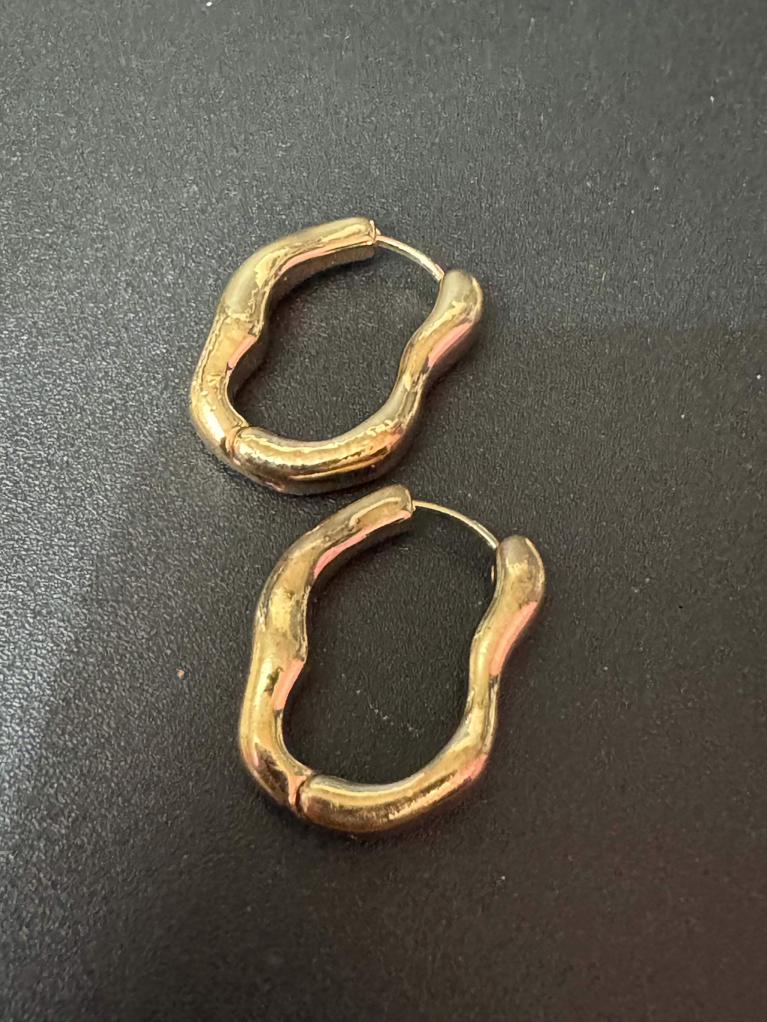 Gold Modernist abstract  metal hinged hoop earrings