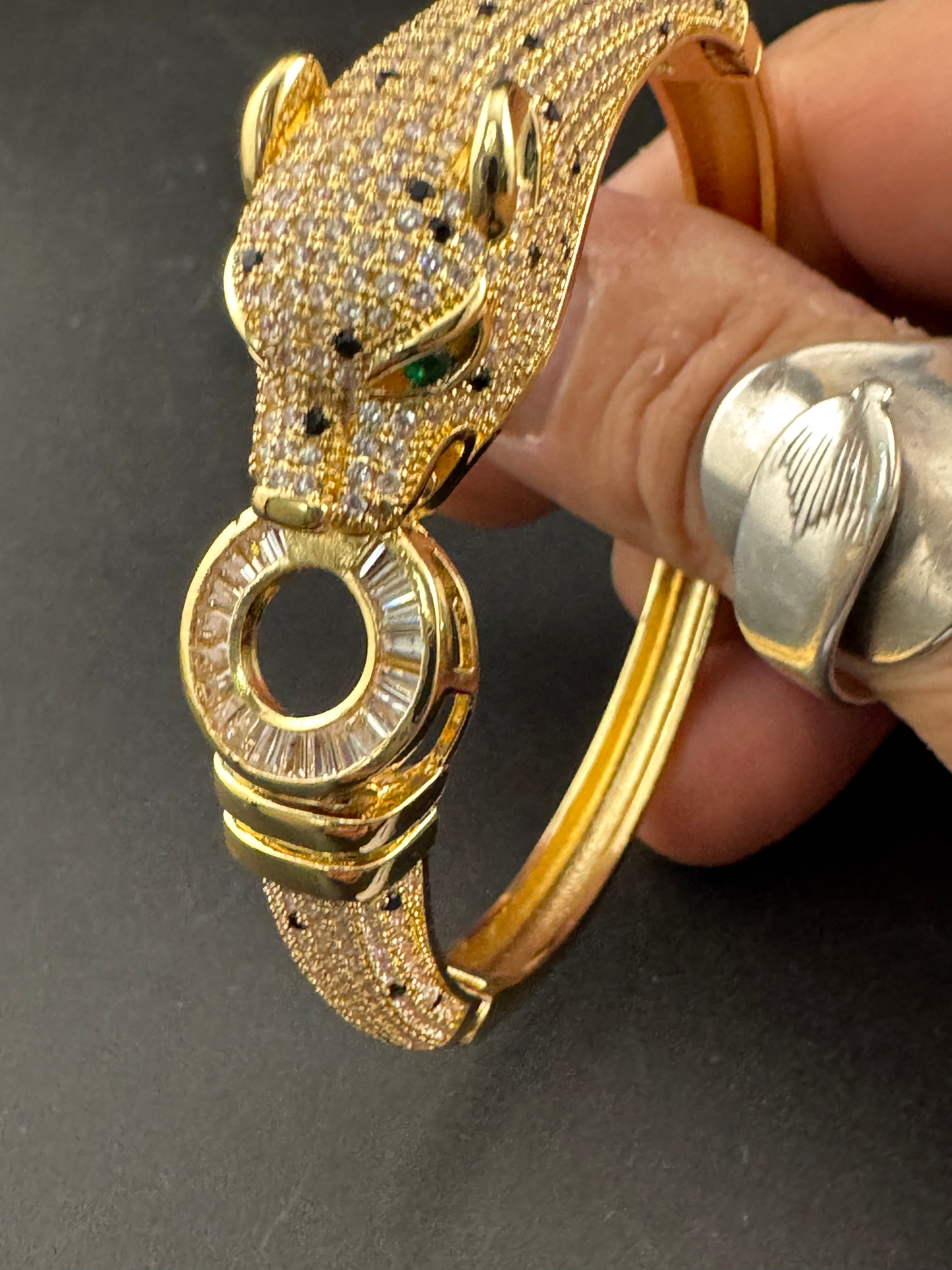 Classic big cat gold baguette rhinestone Crystal Leopard clamper Bangle Animal Bracelets