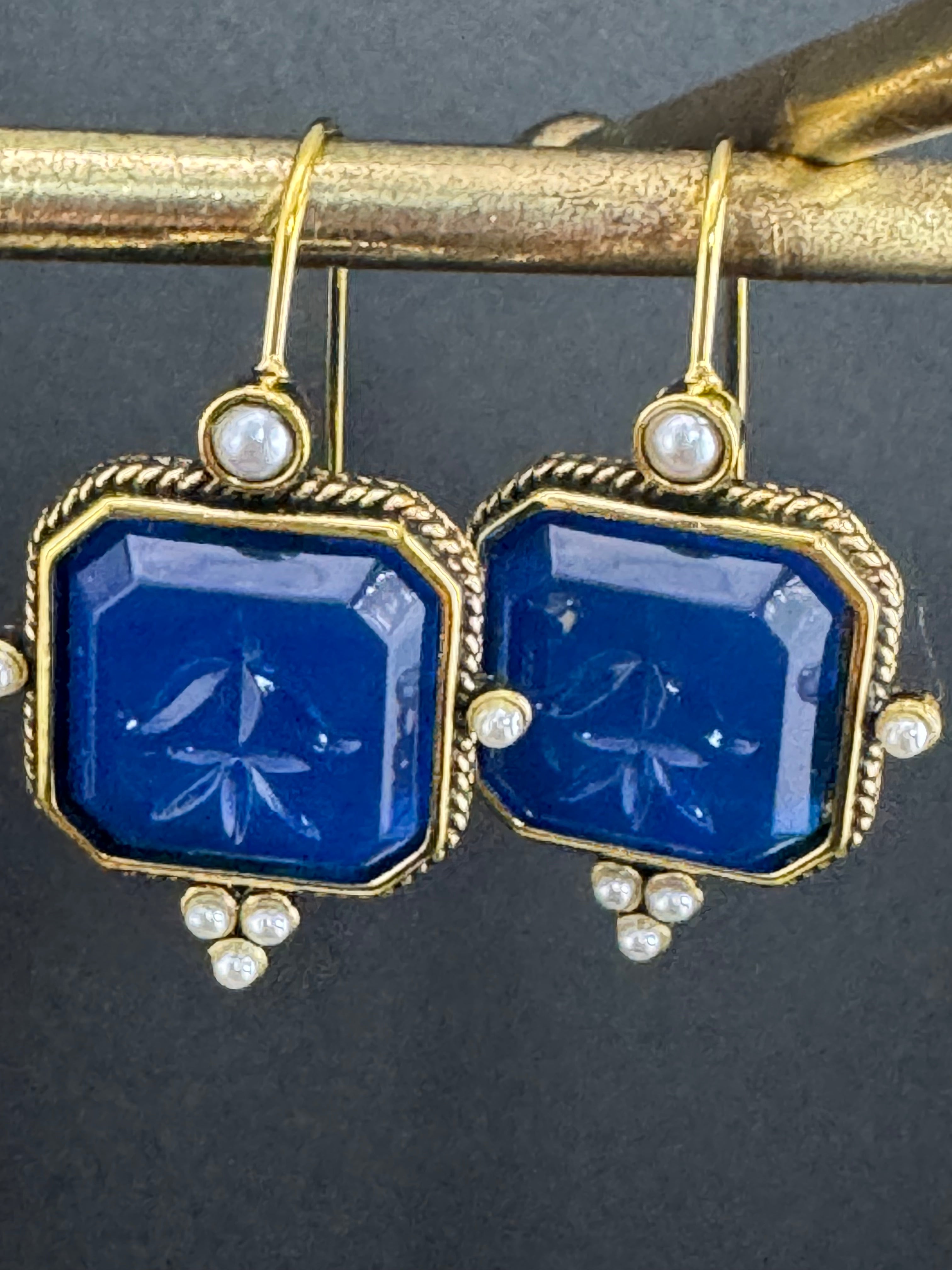 Victorian style emerald ruby and sapphire seed pearl drop earrings