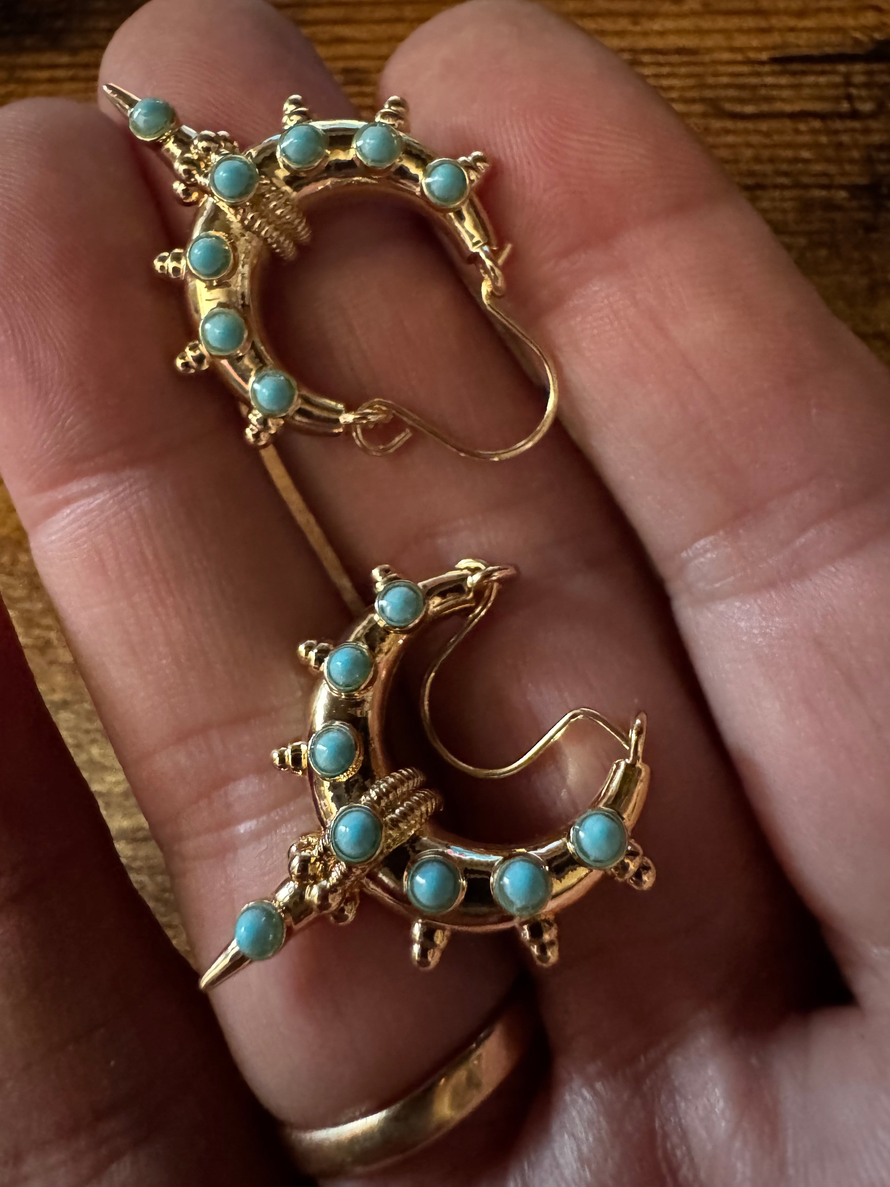 Etruscan Gold Plated Turquoise Blue Statement Hoop Earrings