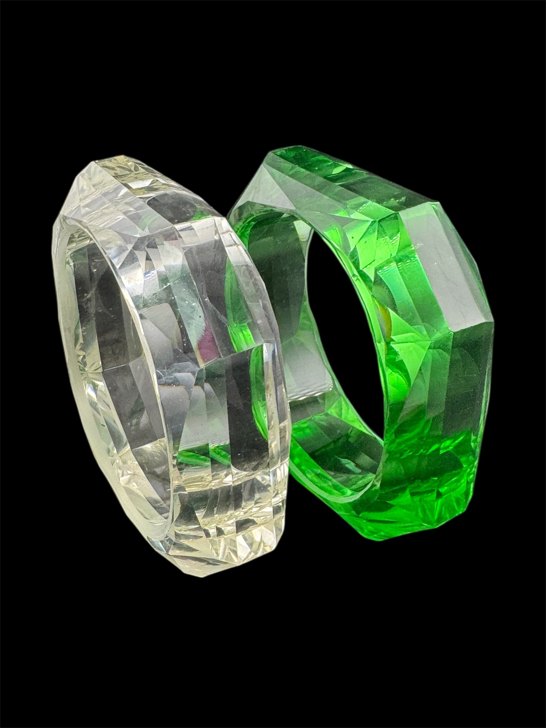 Chunky green acrylic faceted wide fixed bangle