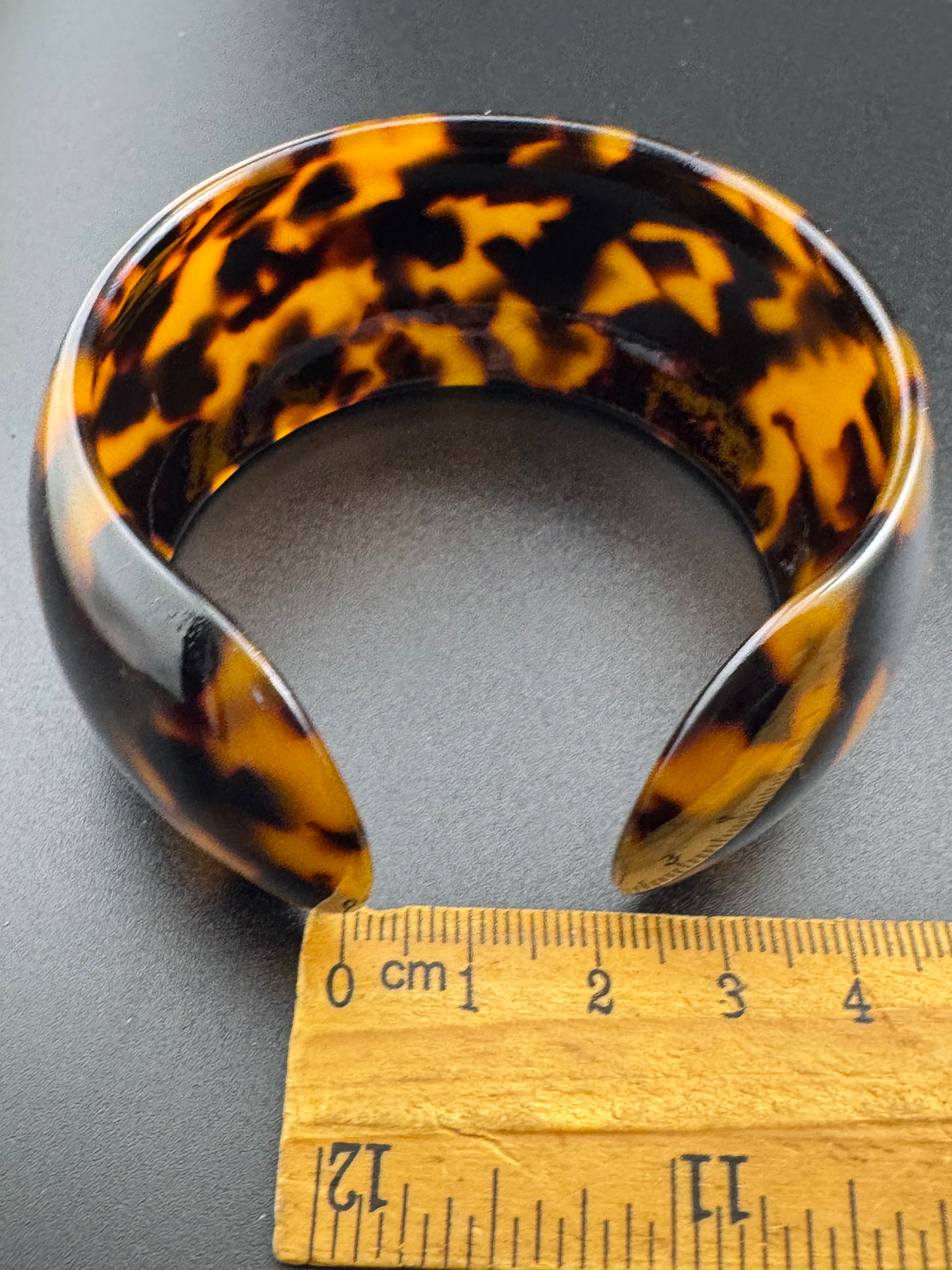 Wide acrylic brown faux tortoiseshell open cuff bangle bracelet