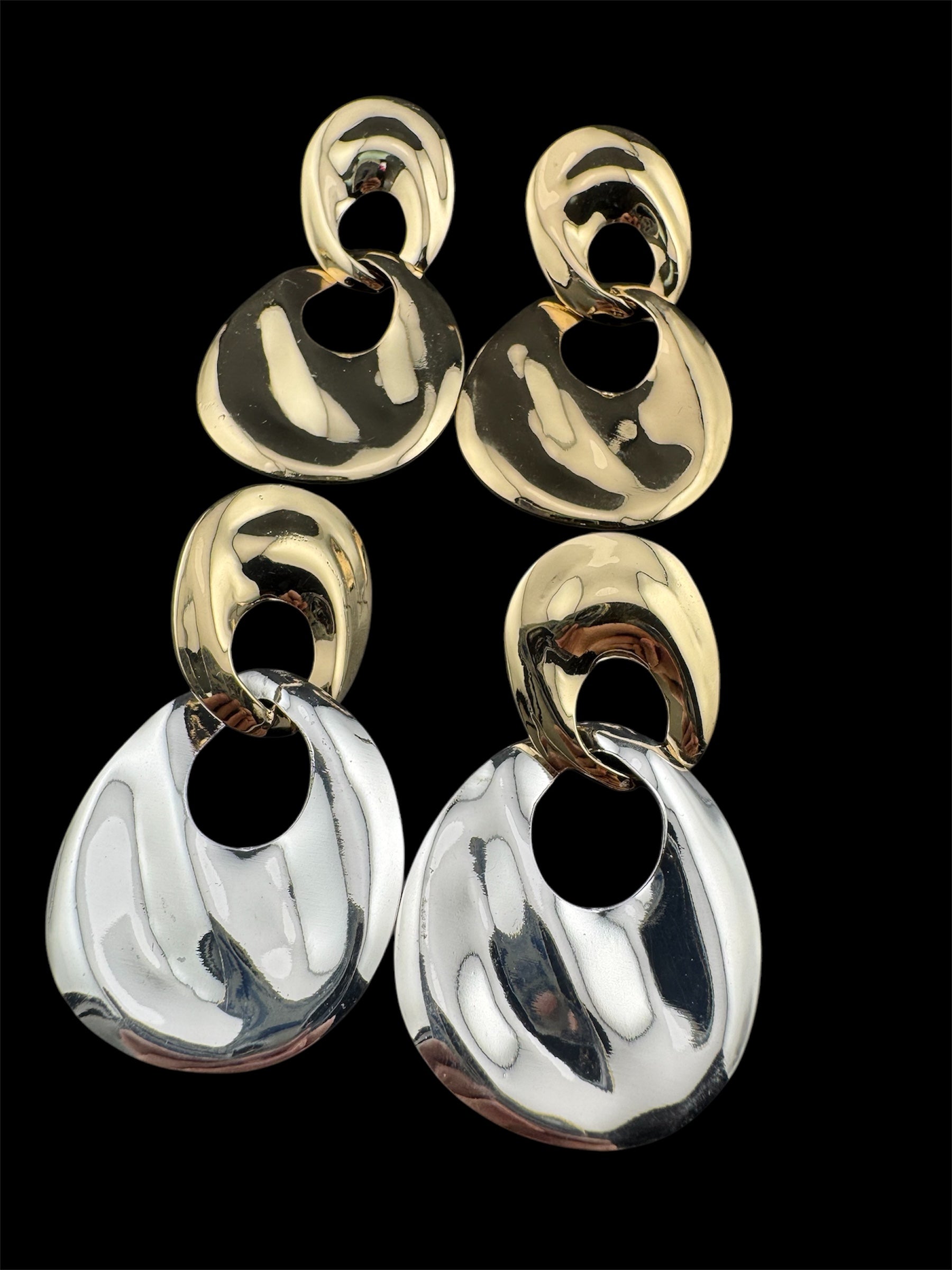 80s style silver and gold tone oversized door knocker clip on earrings