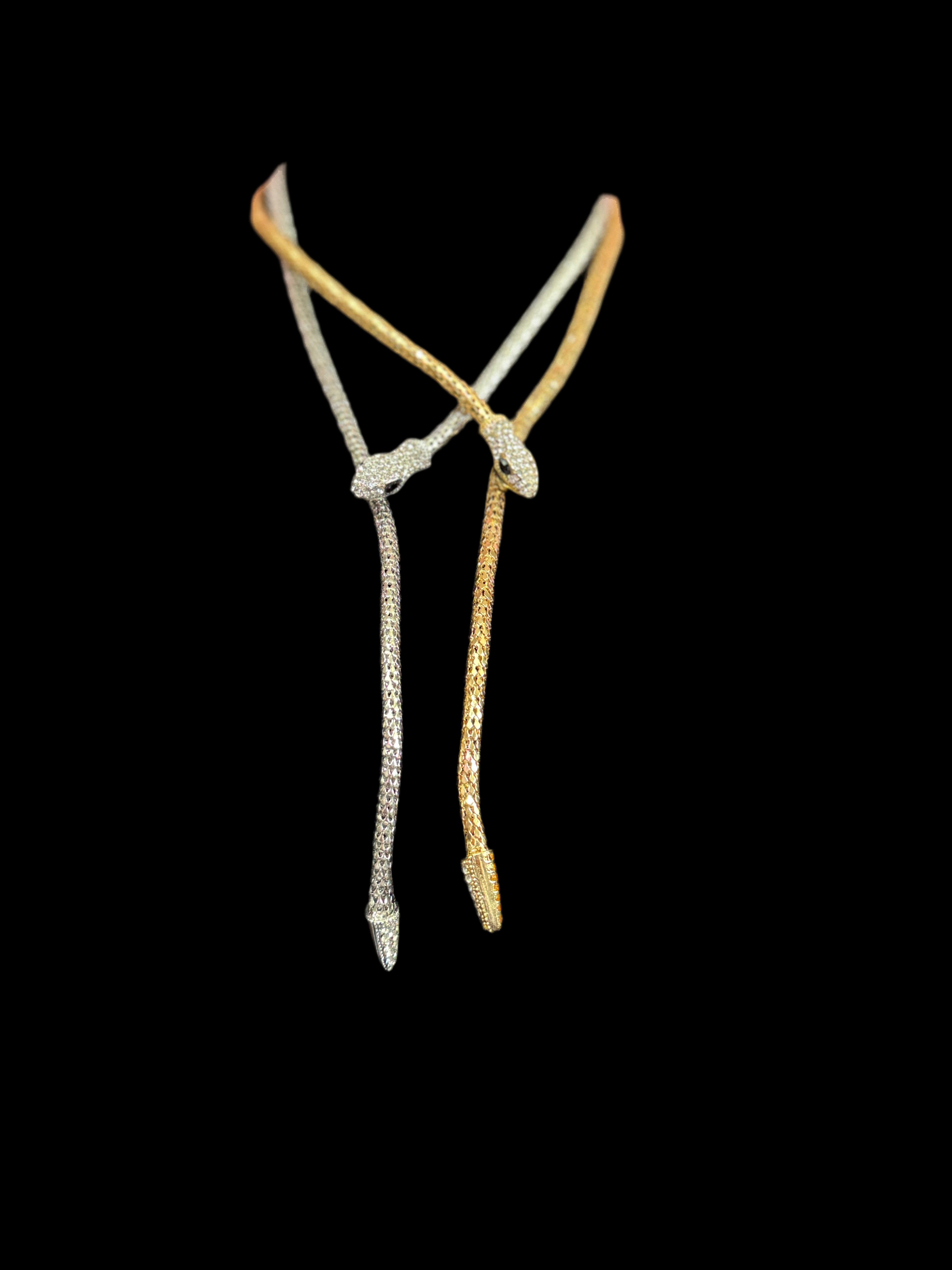 Gold tone mesh bendy wrap round magnetic snake choker collar necklace