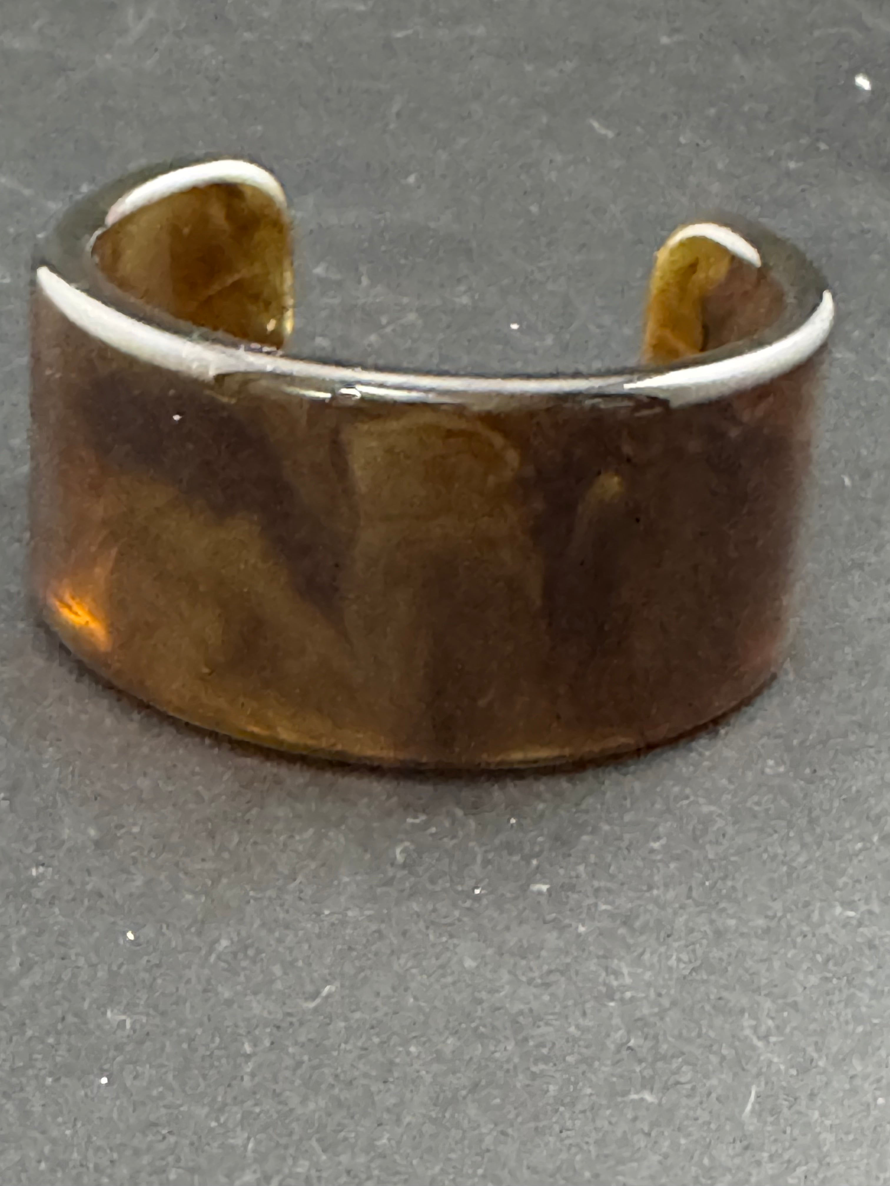 Wide acrylic brown faux tortoiseshell open cuff bangle bracelet