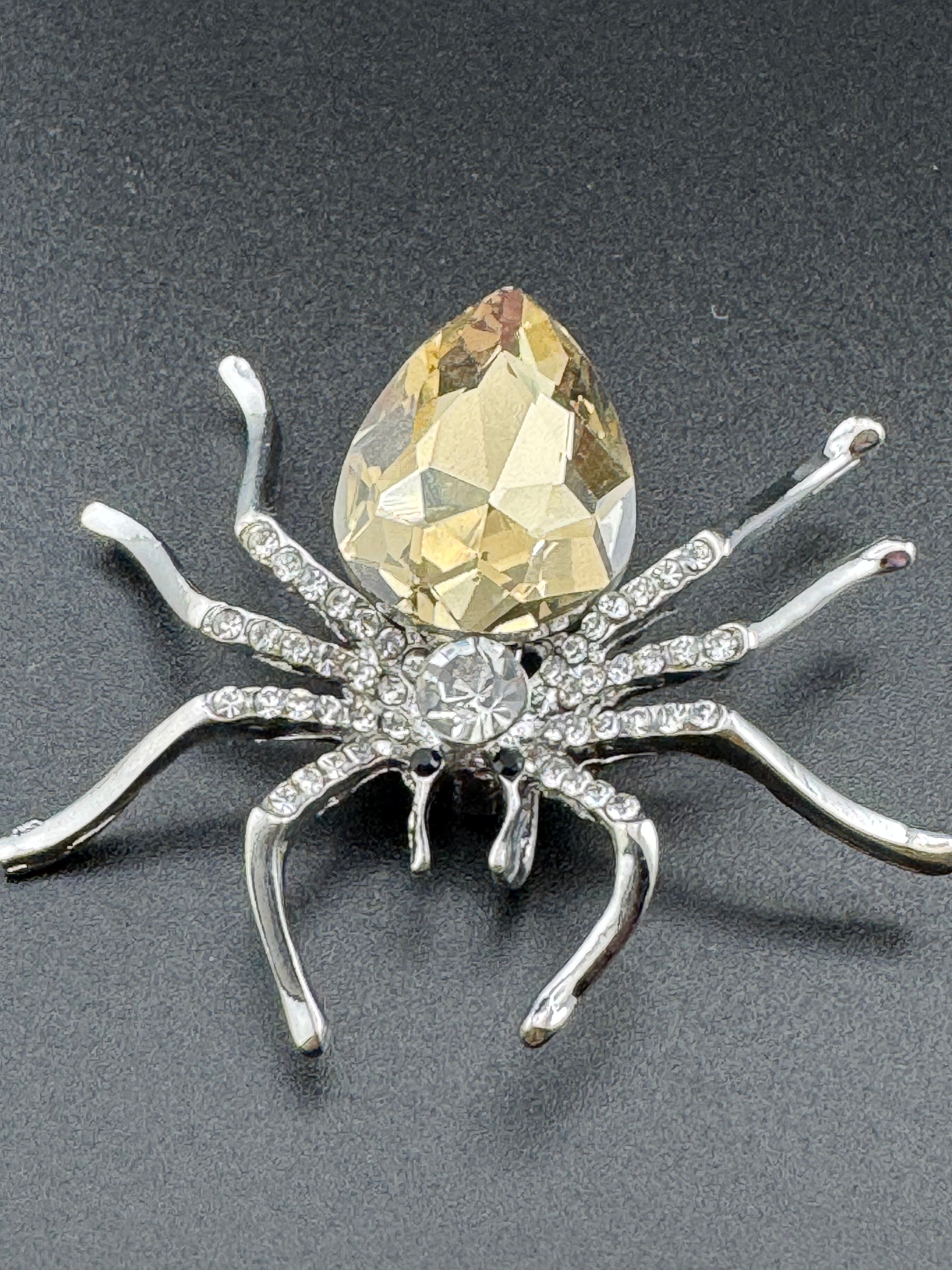 Large spider bug brooch with citrine diamanté
