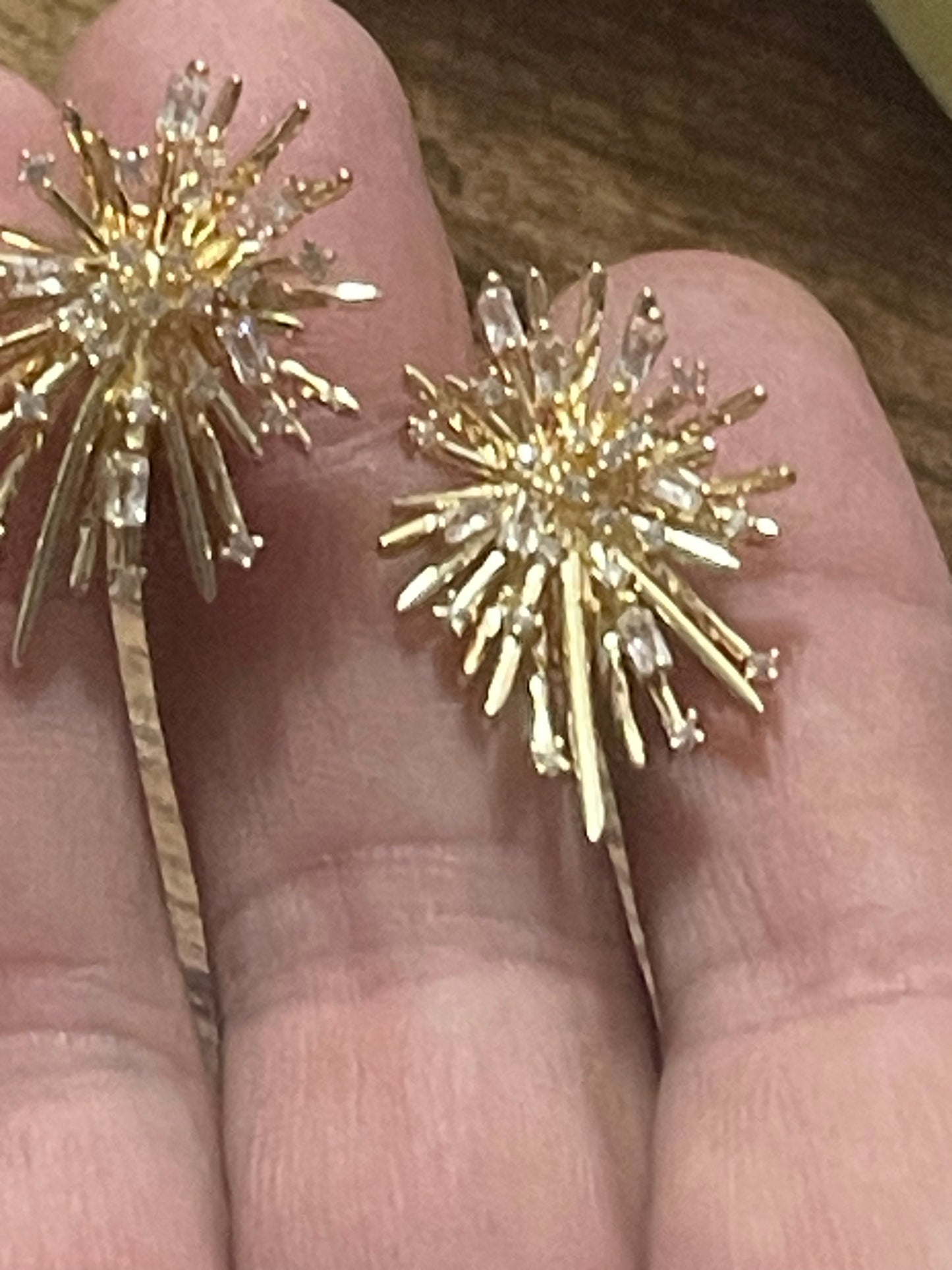 Modernist brutalist style gold diamanté  atomic starburst clip on earrings