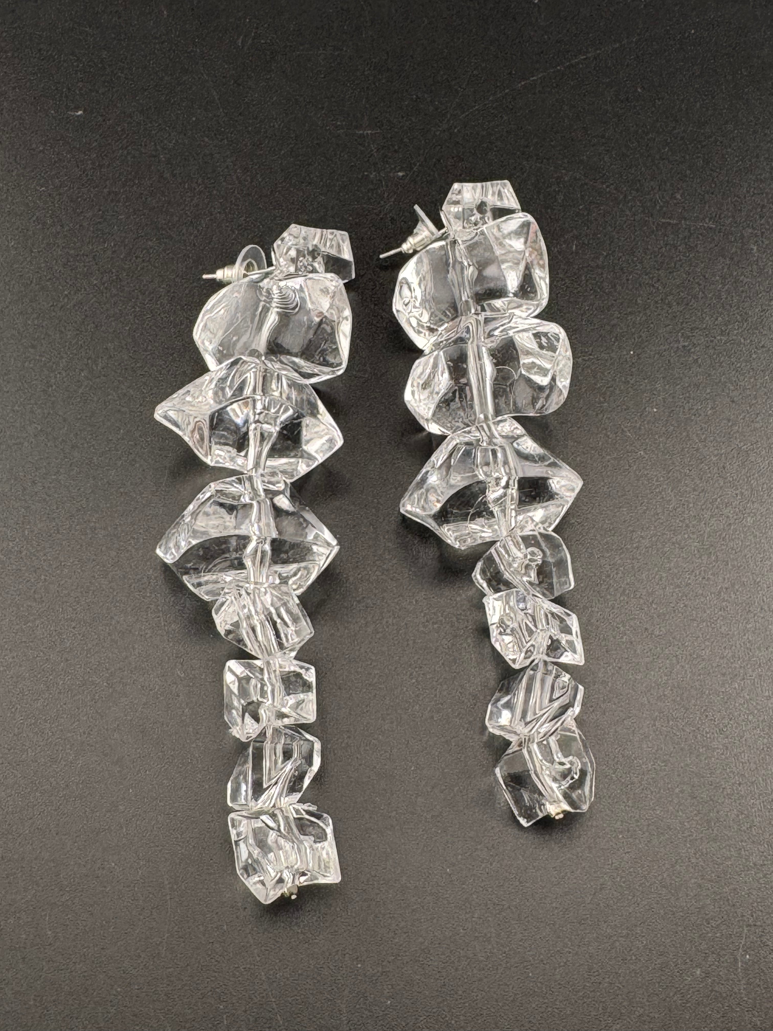 Crystal ice long drop glacier earrings