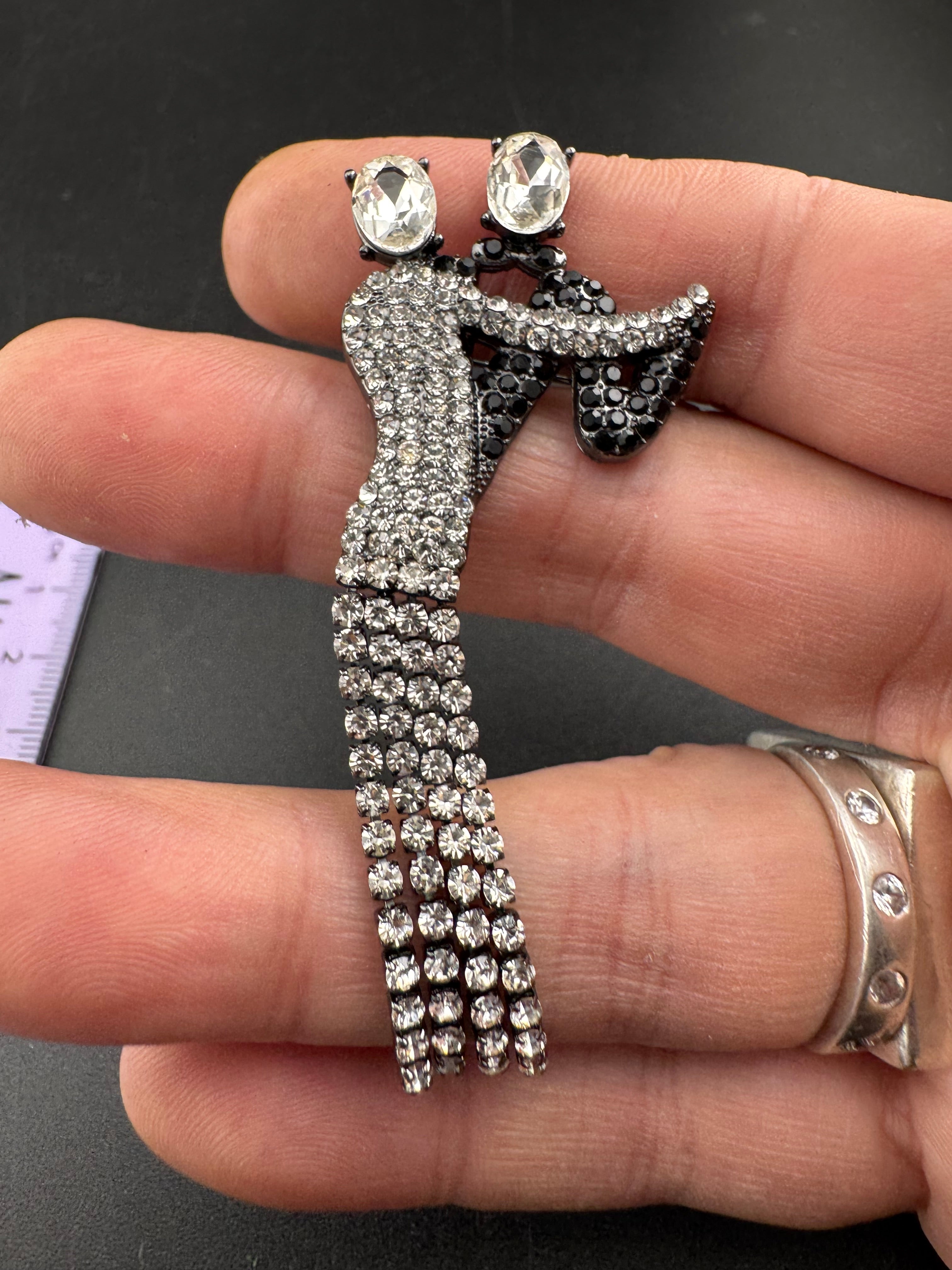 Black and white crystal ballroom dancers brooch