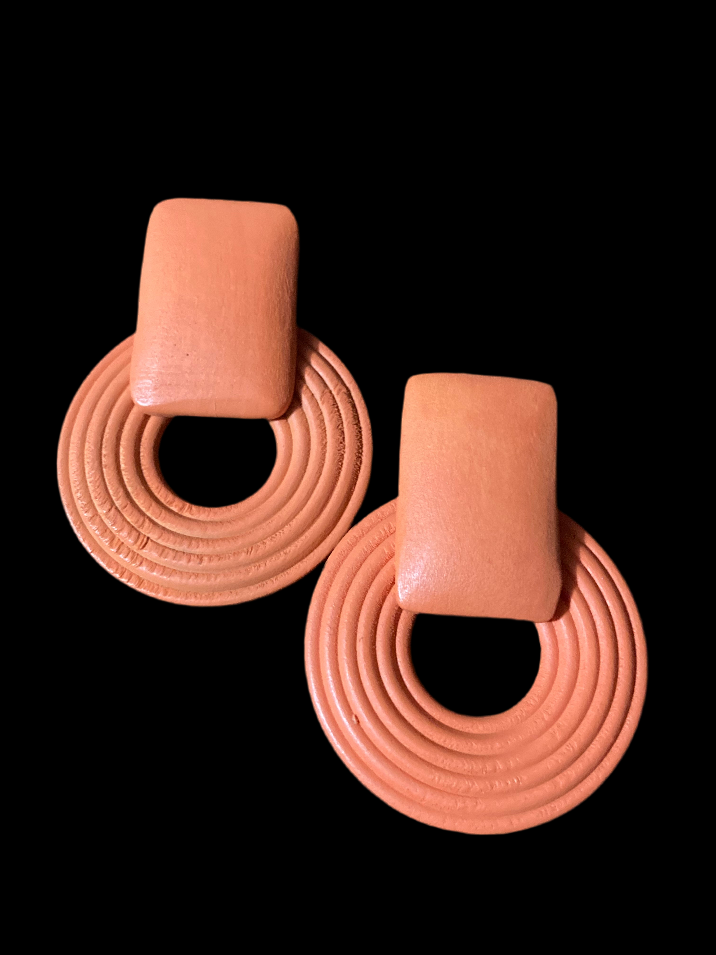 Orange wooden door knocker earrings