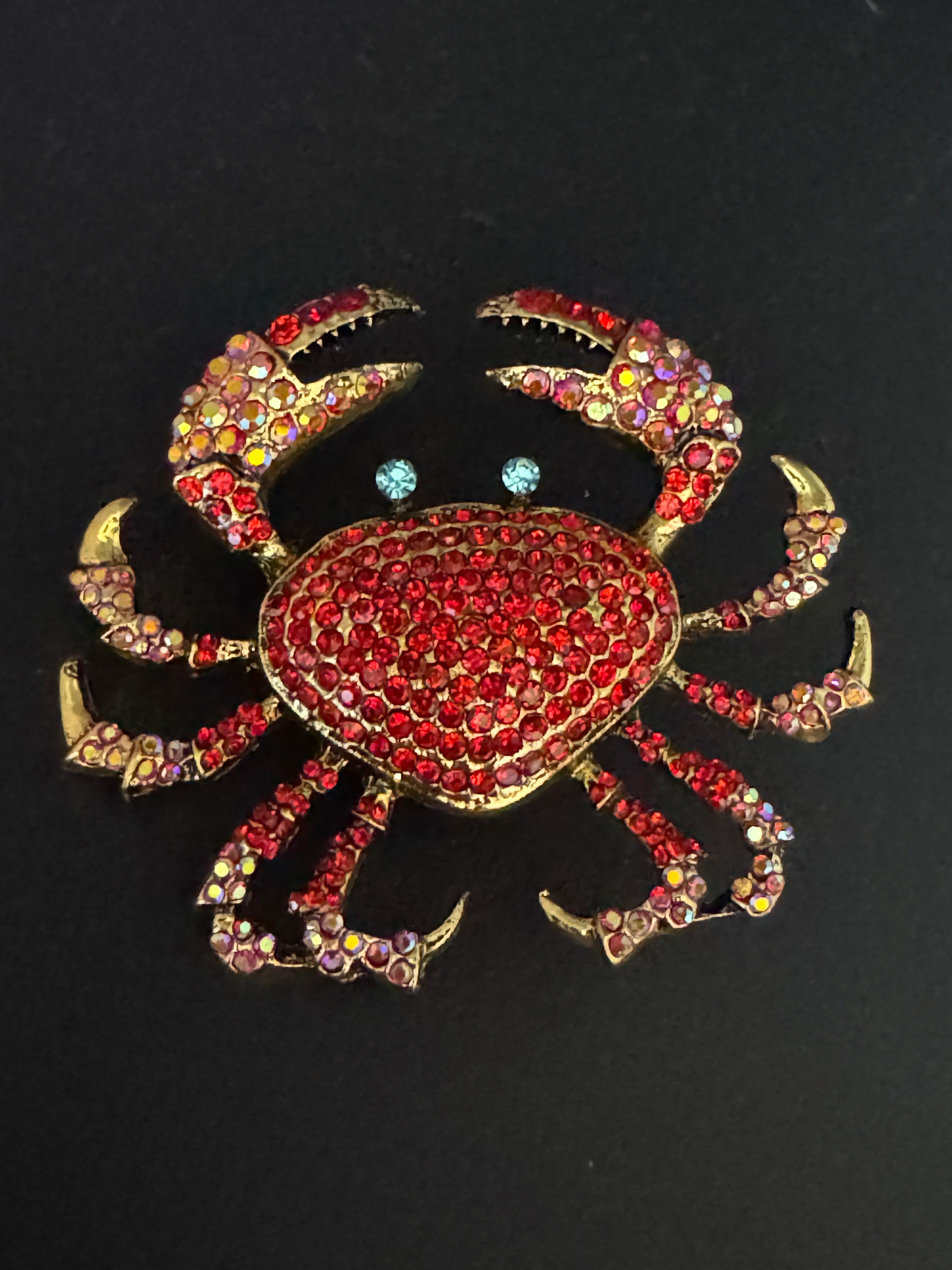 Large Red rhinestone crystal nautical crab brooch