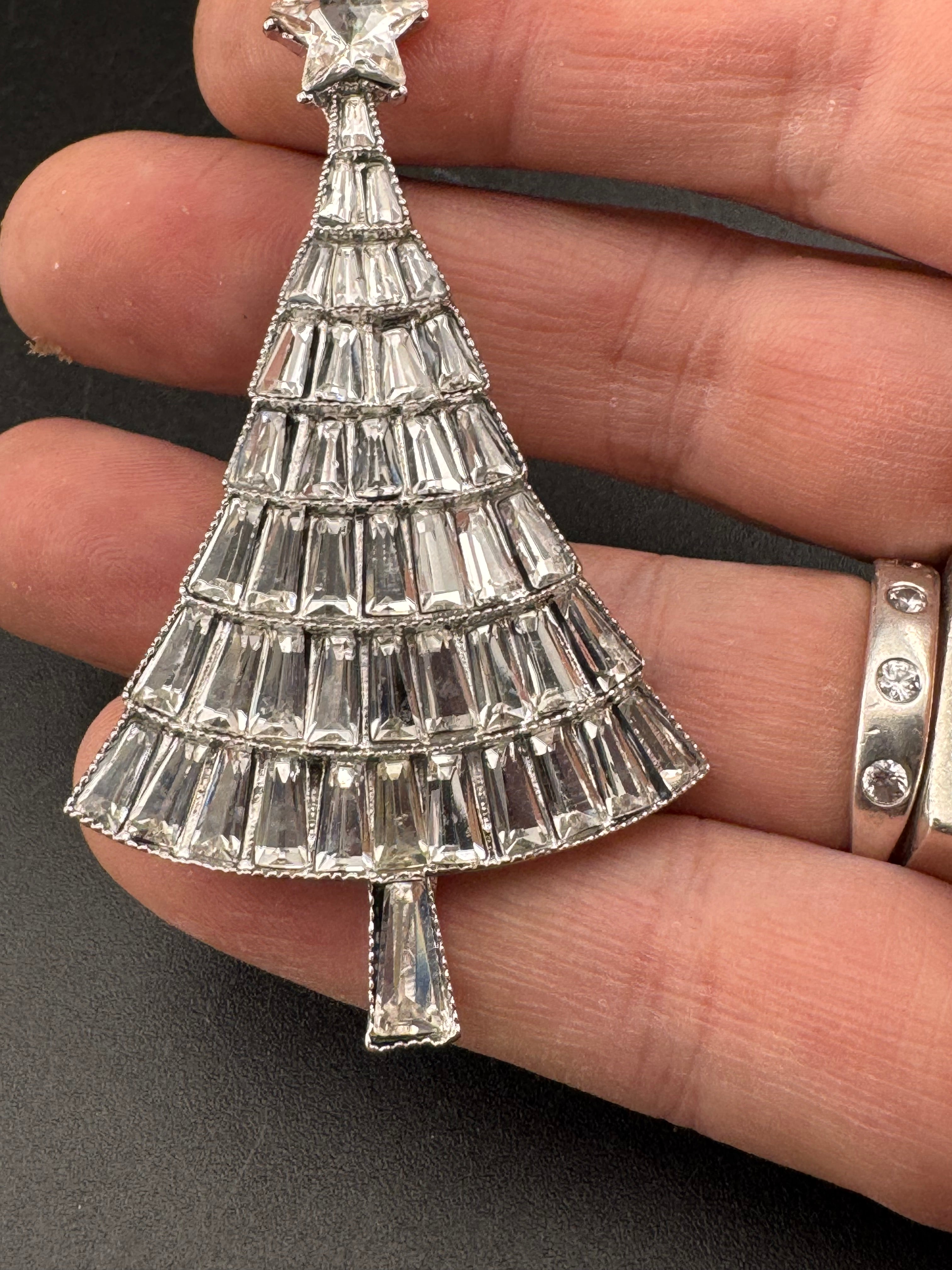 Baguette Crystal diamanté Christmas tree brooch, silver