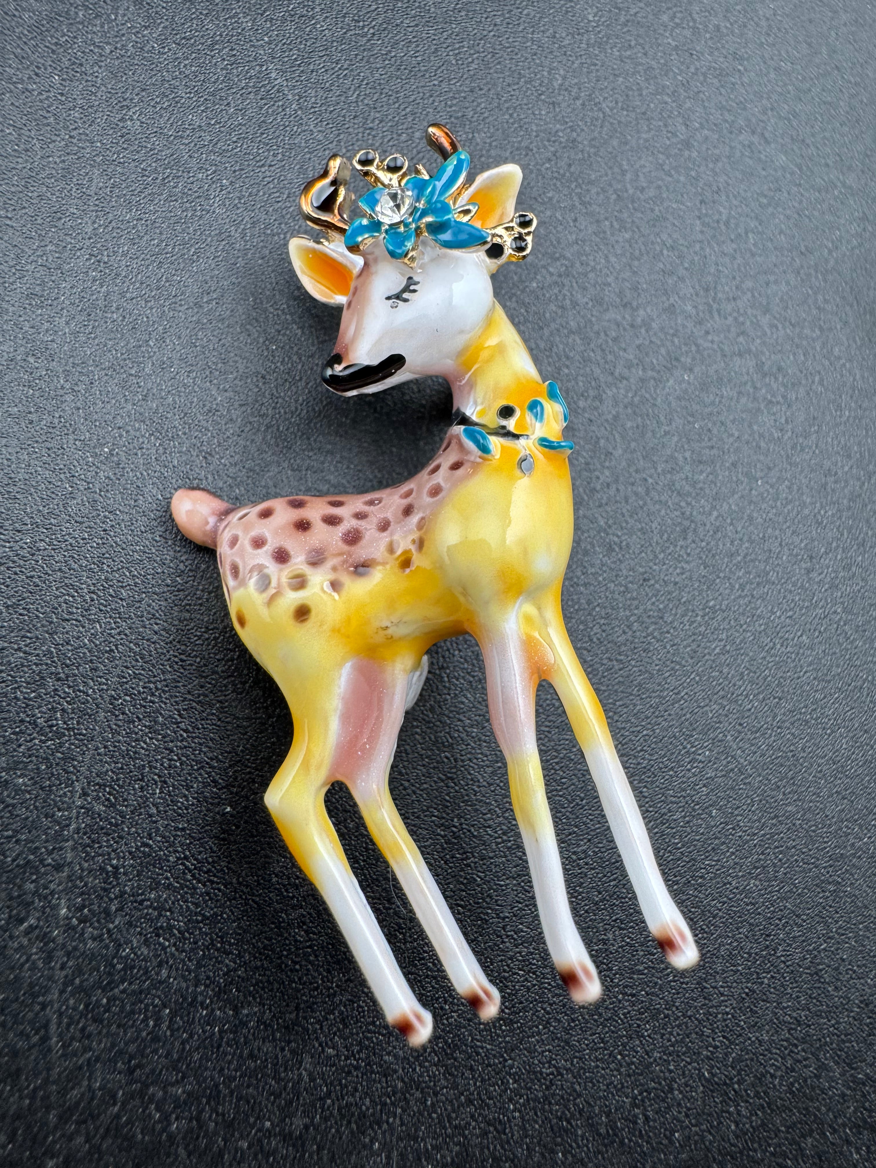 Cute Enamel deer Fawn Christmas brooch , woodland animal