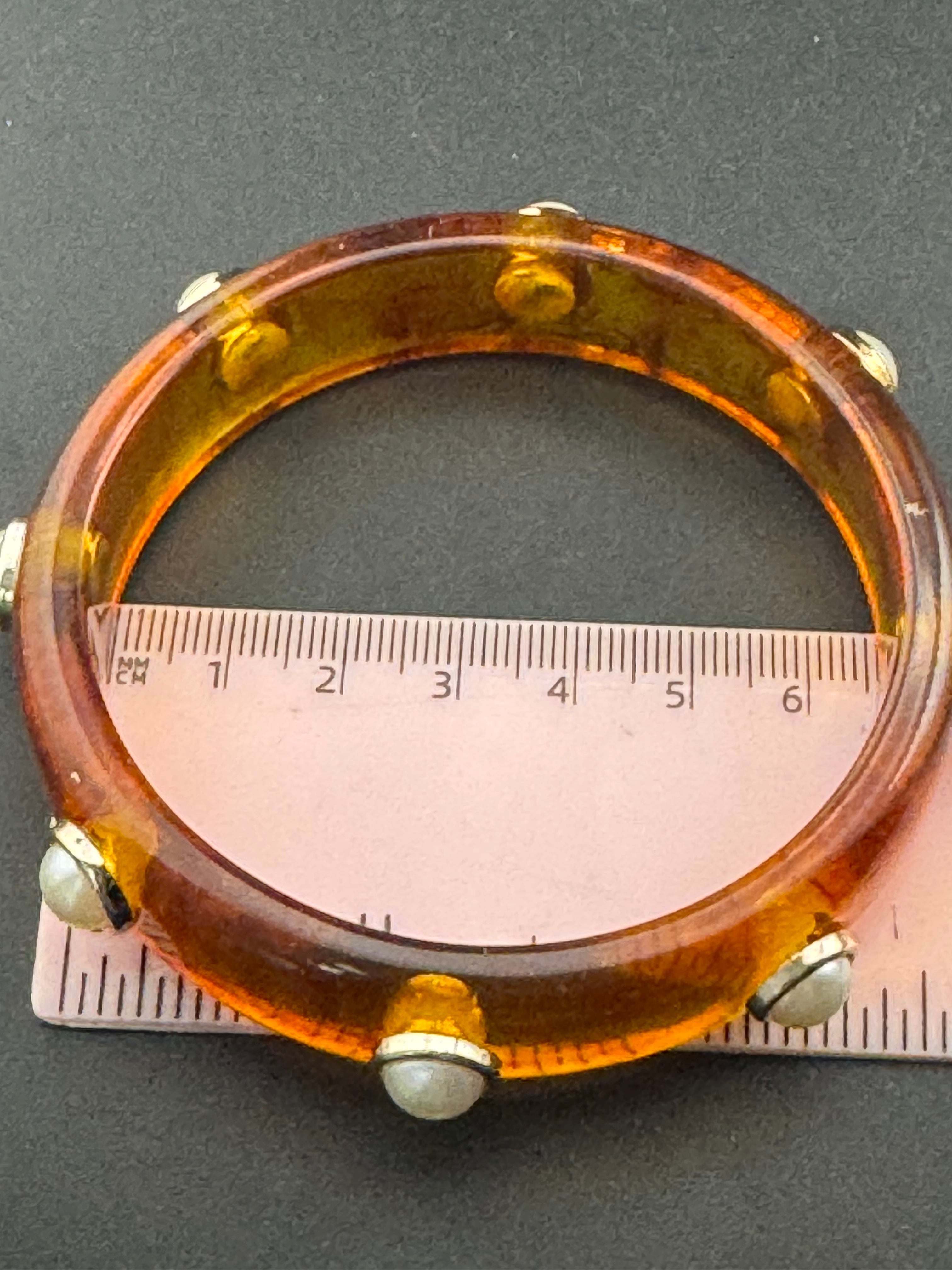 Faux tortoiseshell slim brown acrylic pearl plastic bangle bracelet