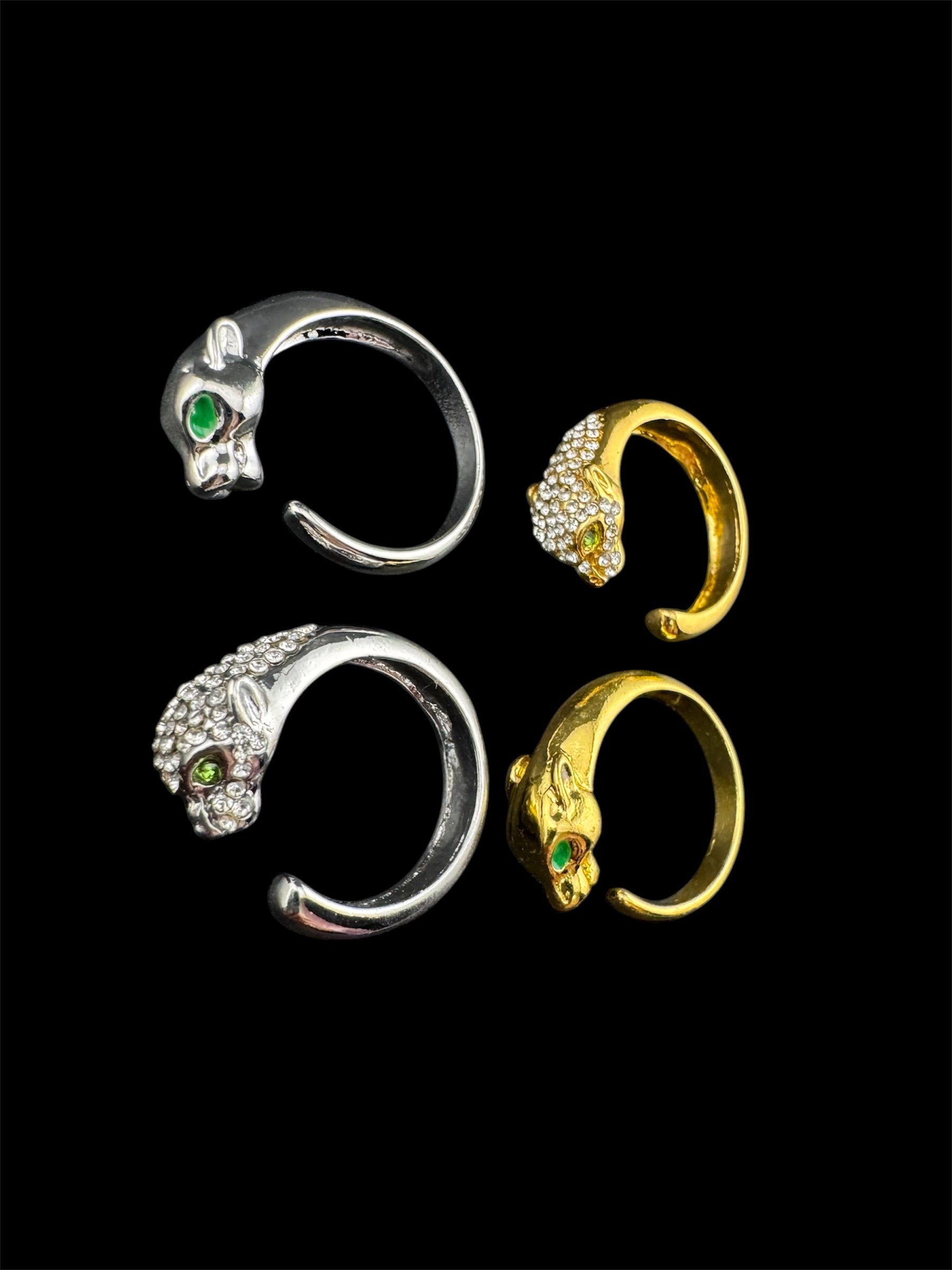 Crystal Silver plated big cat leopard adjustable ring