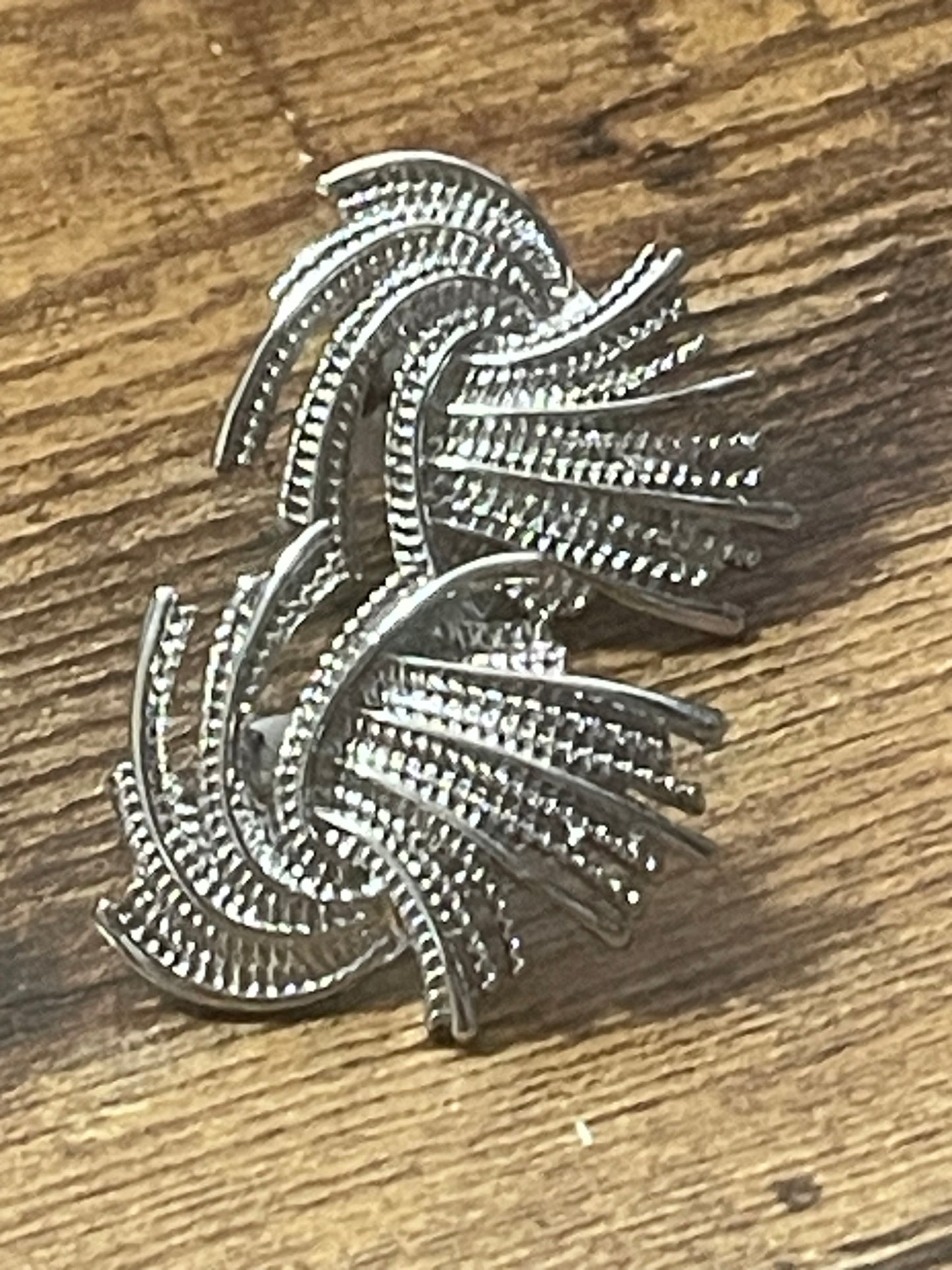 Modernist silver abstract swirl wheat sheaf clip on earrings