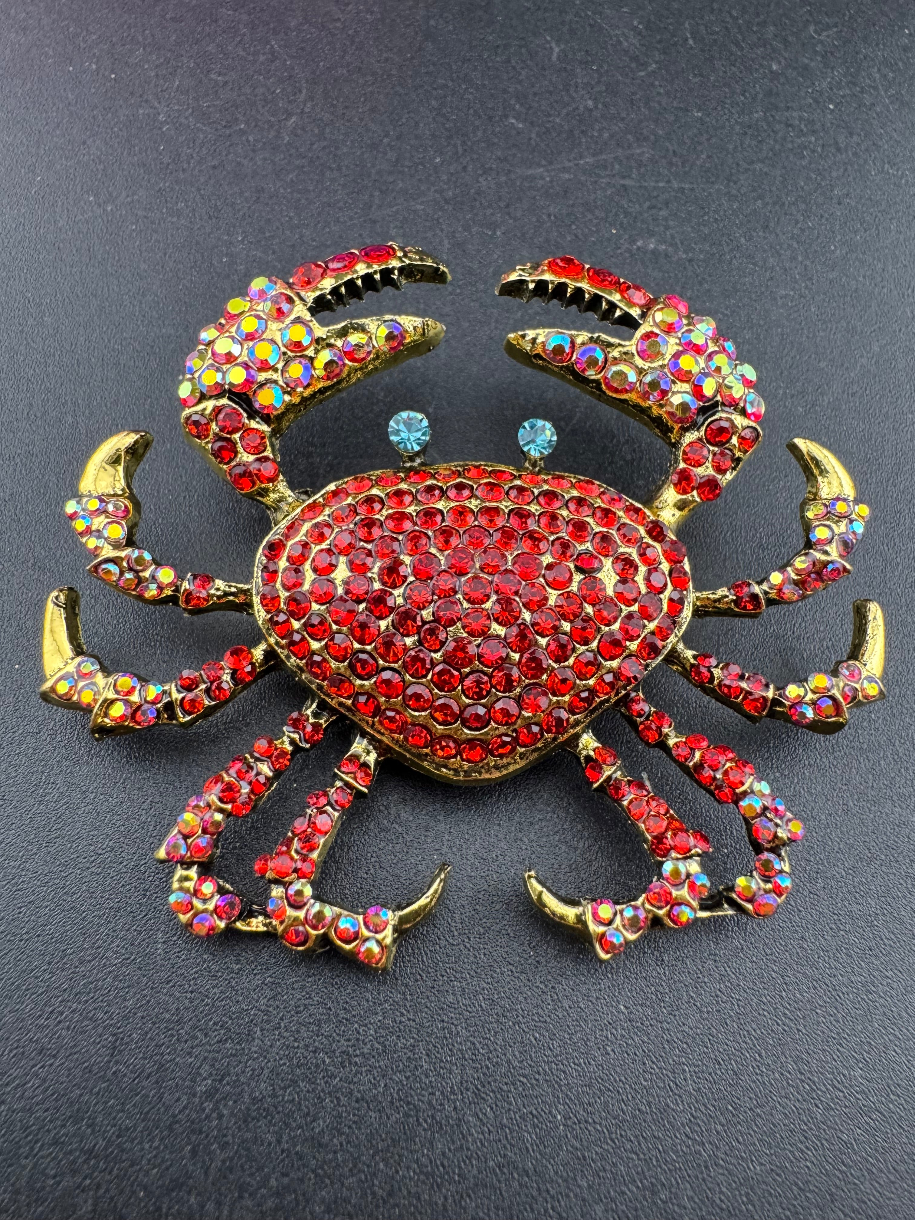 Large Red rhinestone crystal nautical crab brooch