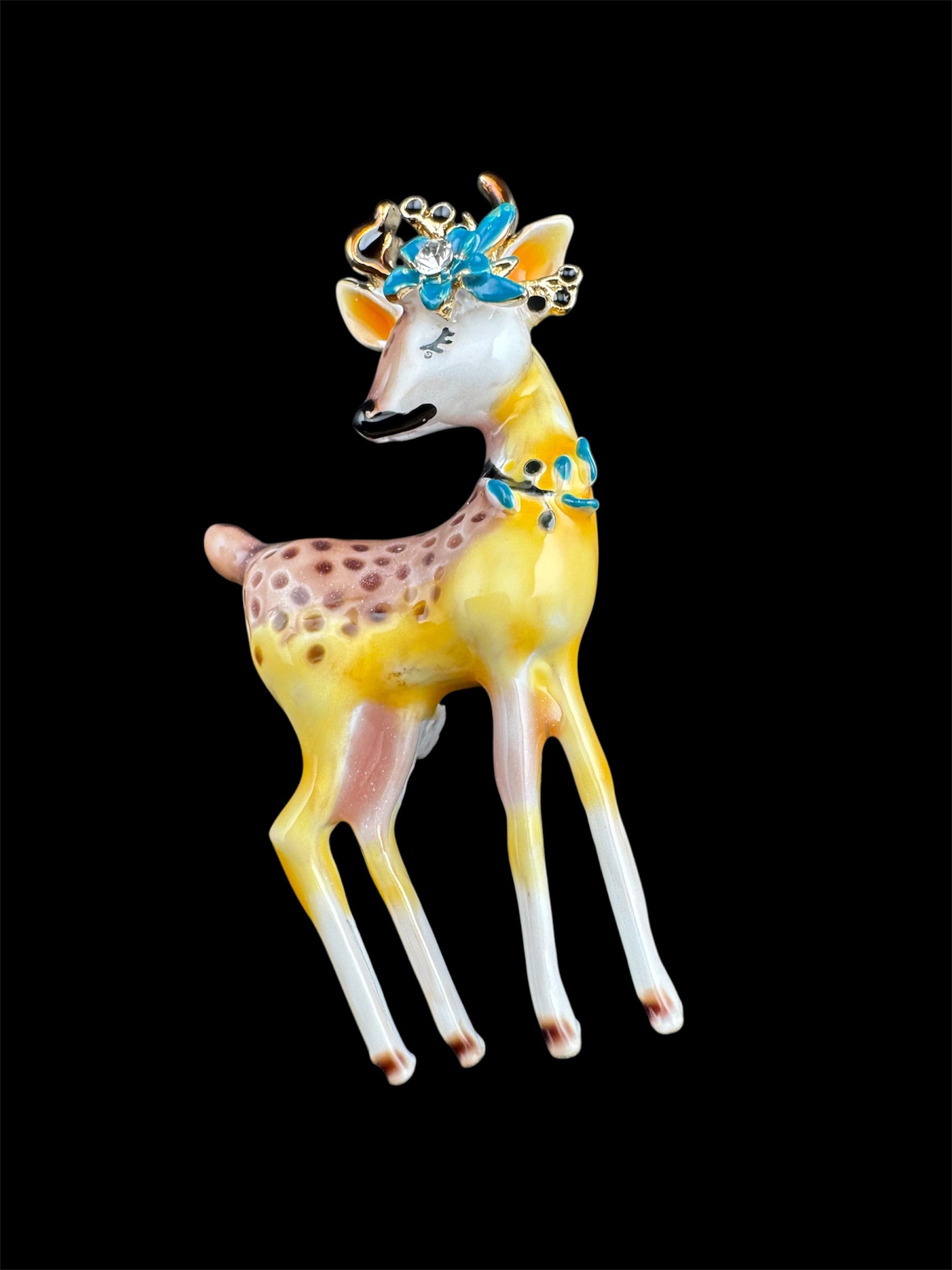 Cute Enamel deer Fawn Christmas brooch , woodland animal