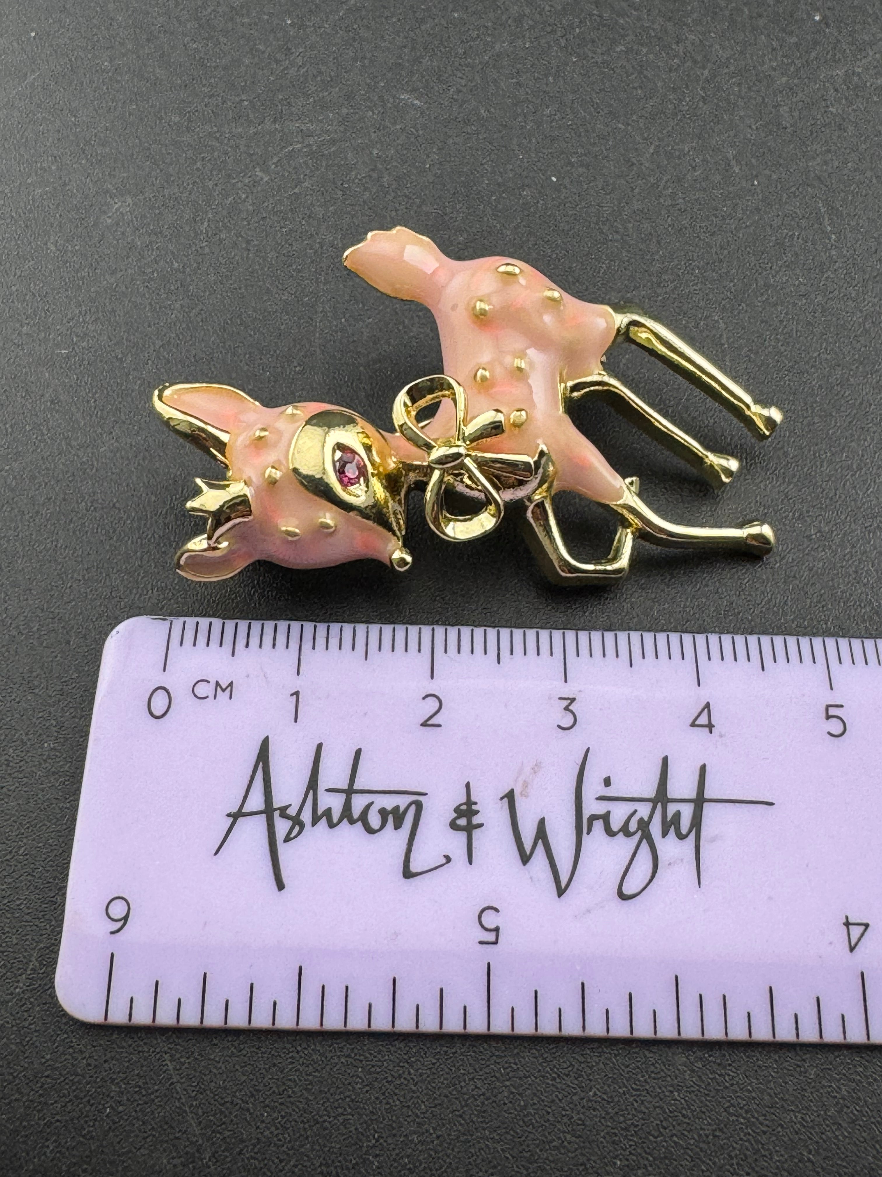 Cute pink Enamel deer Fawn Christmas brooch , woodland animal