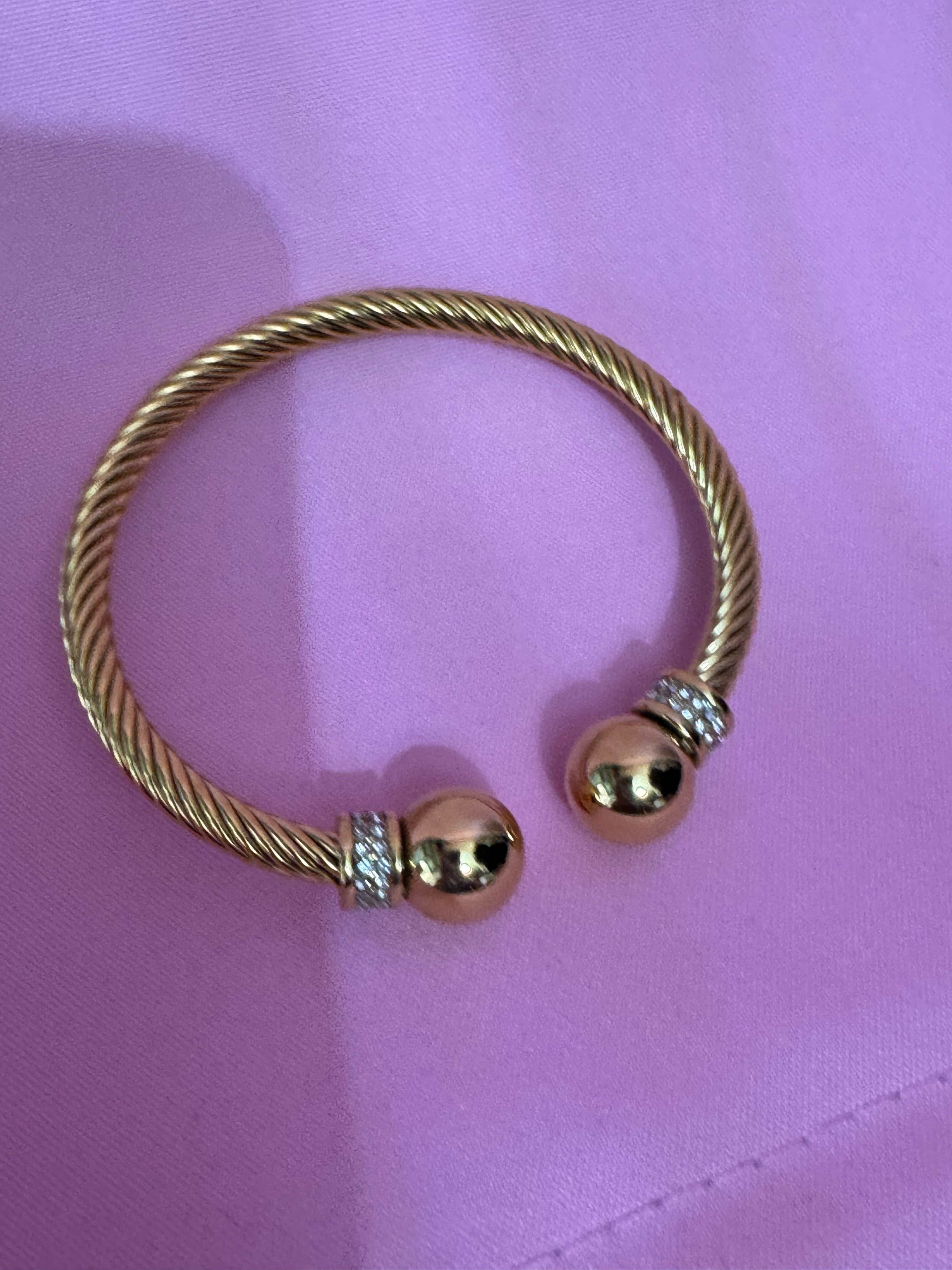 Etruscan style open twisted rhinestone torque cuff bangle gold tone