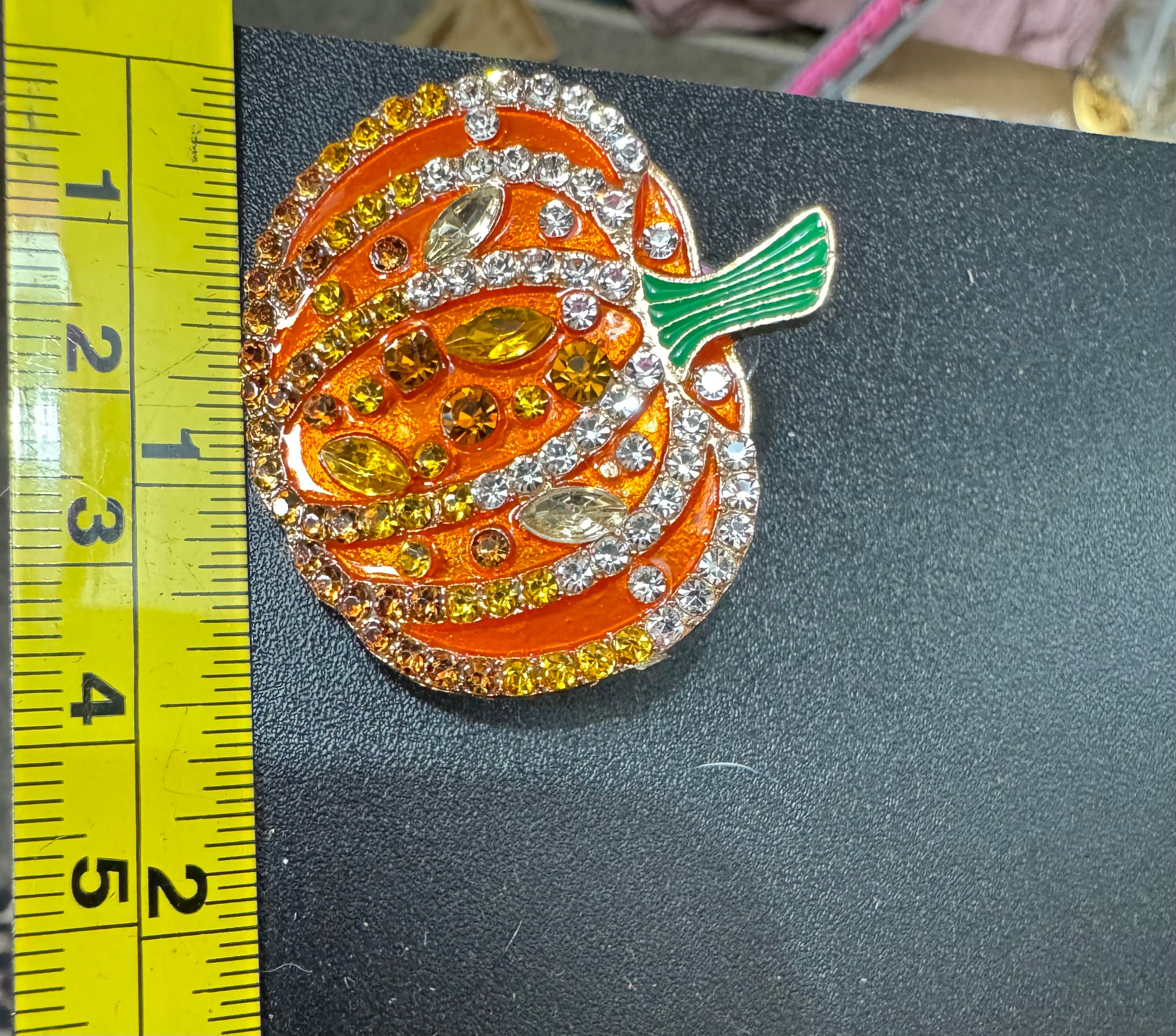 Oversized crystal orange enamel pumpkin earrings pierced