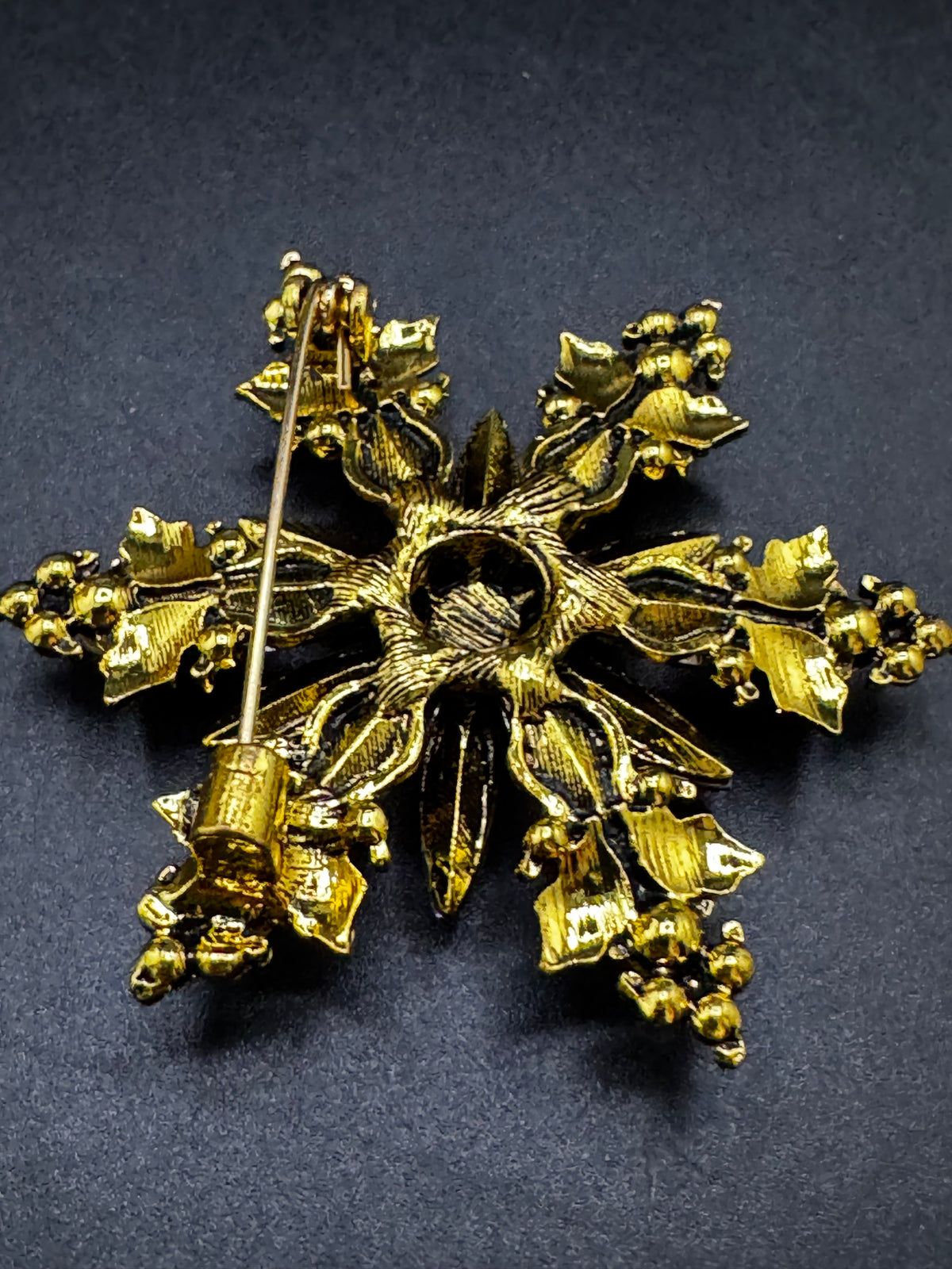 Christmas poinsettia rhinestone flower brooch, red ,green and gold tone festive jewellery