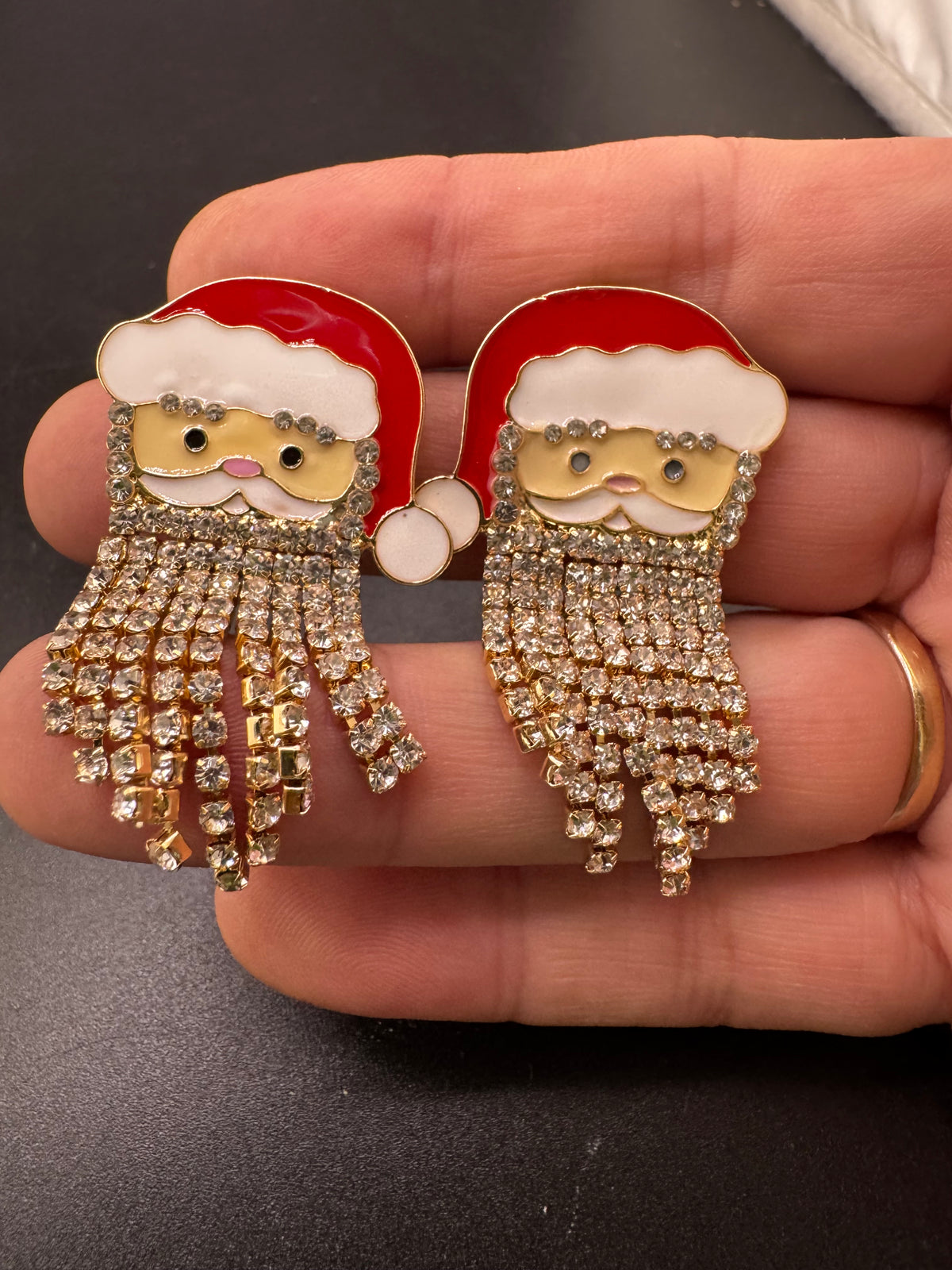 Sparkly rhinestone Father Christmas Santa Claus earrings