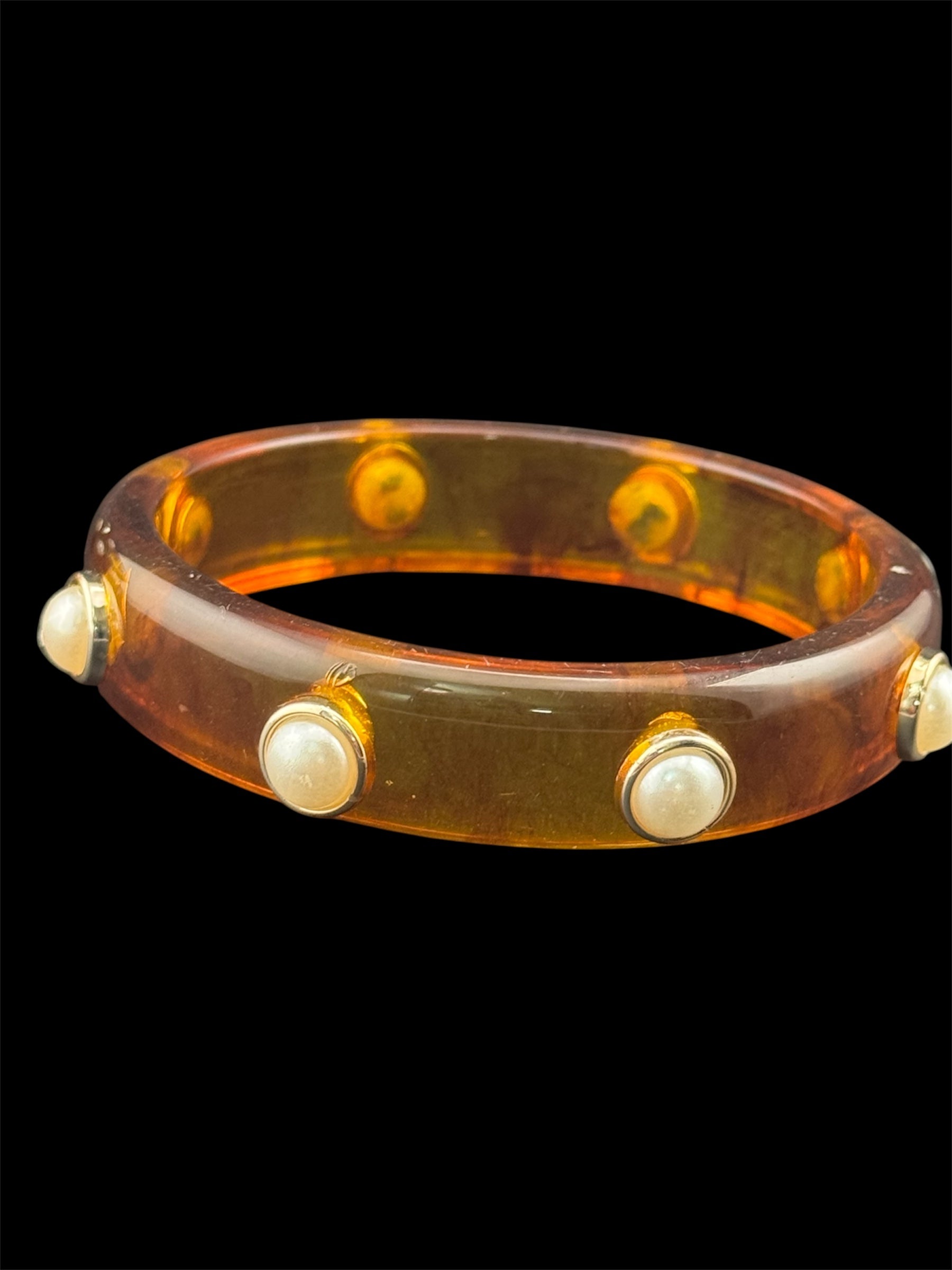 Faux tortoiseshell slim brown acrylic pearl plastic bangle bracelet