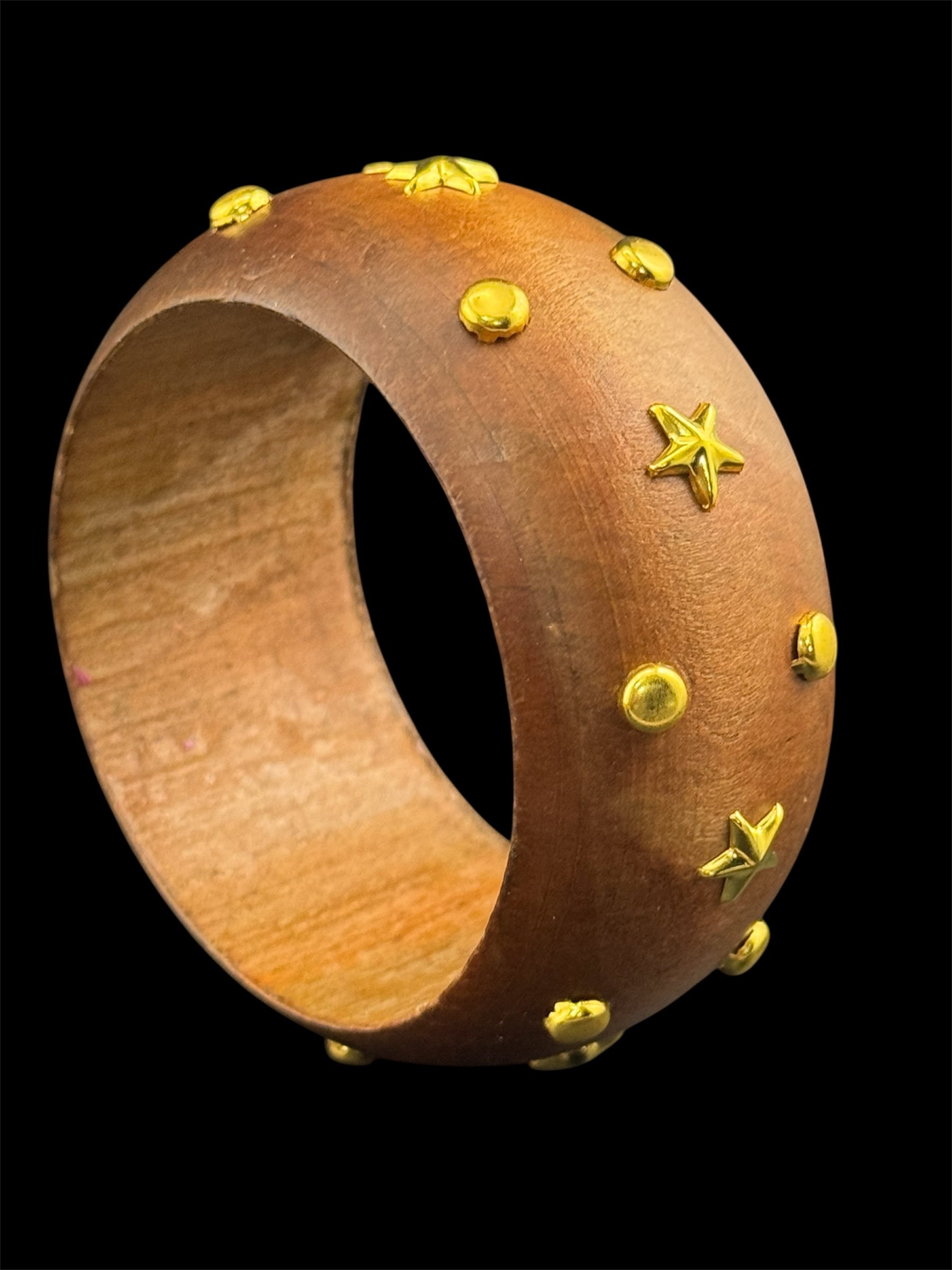 Oversized wide designed star and stud wooden bangle