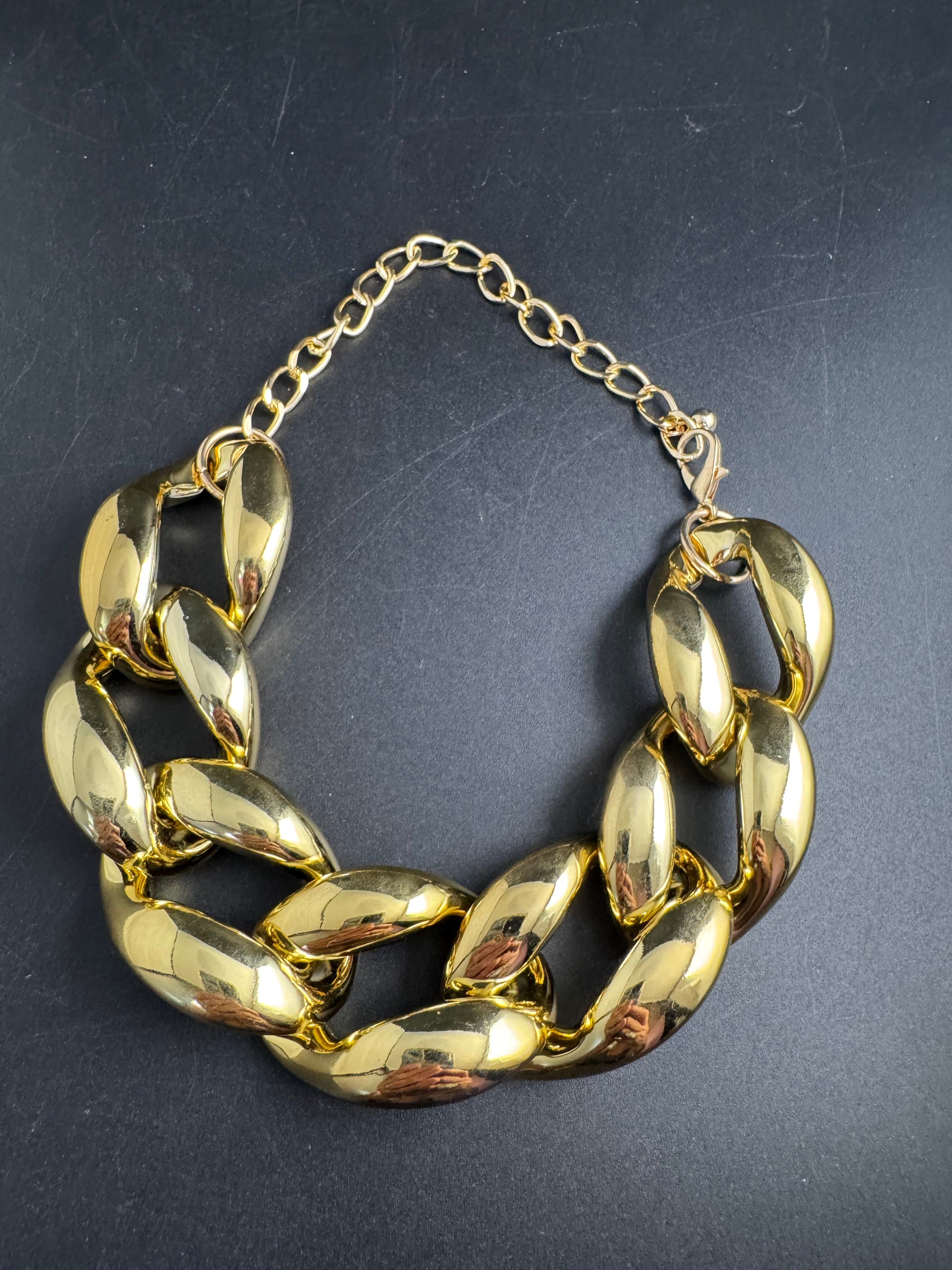 Chunky gold acrylic curb link choker necklace, oversized statement jewellery