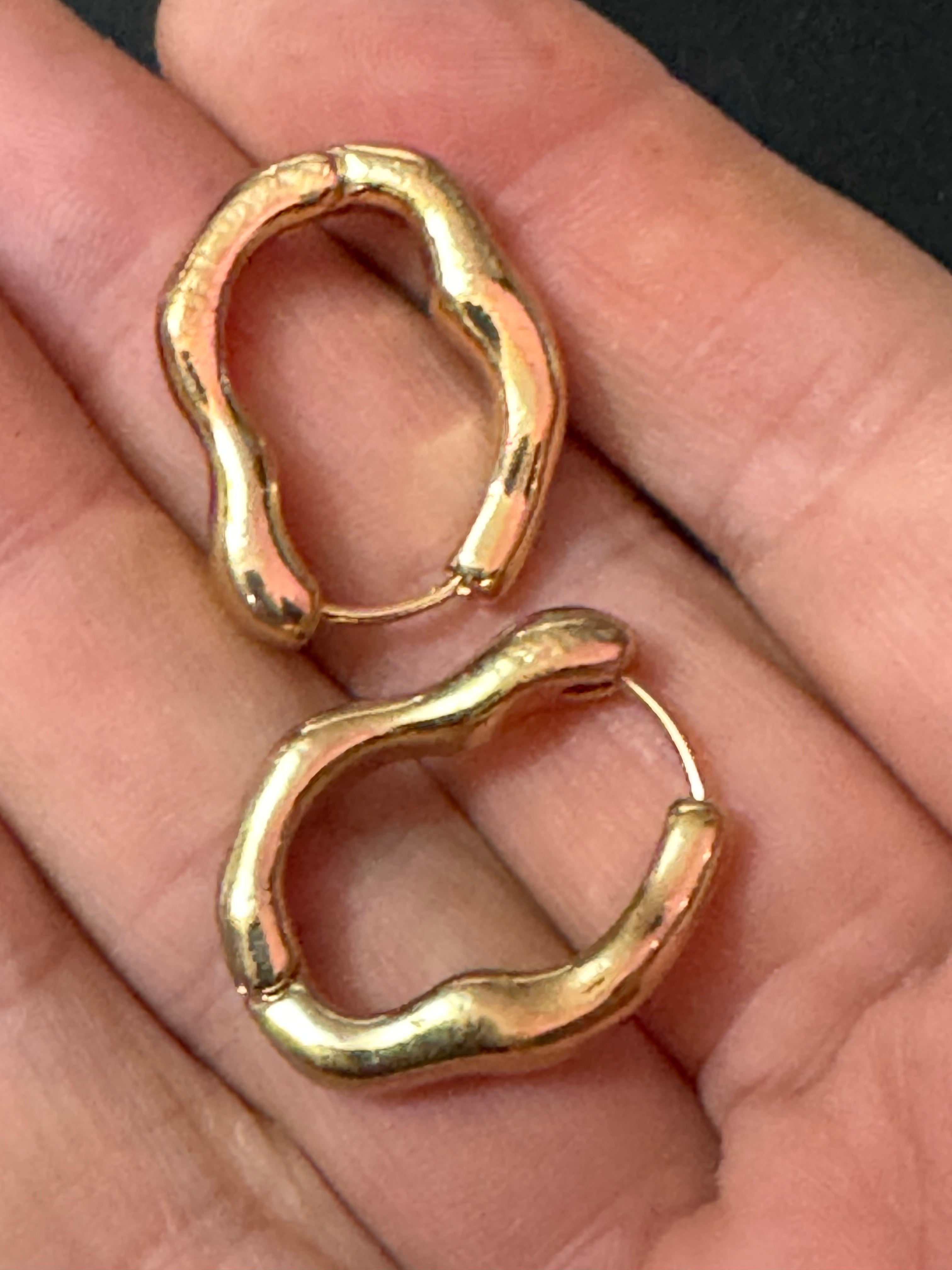 Gold Modernist abstract  metal hinged hoop earrings