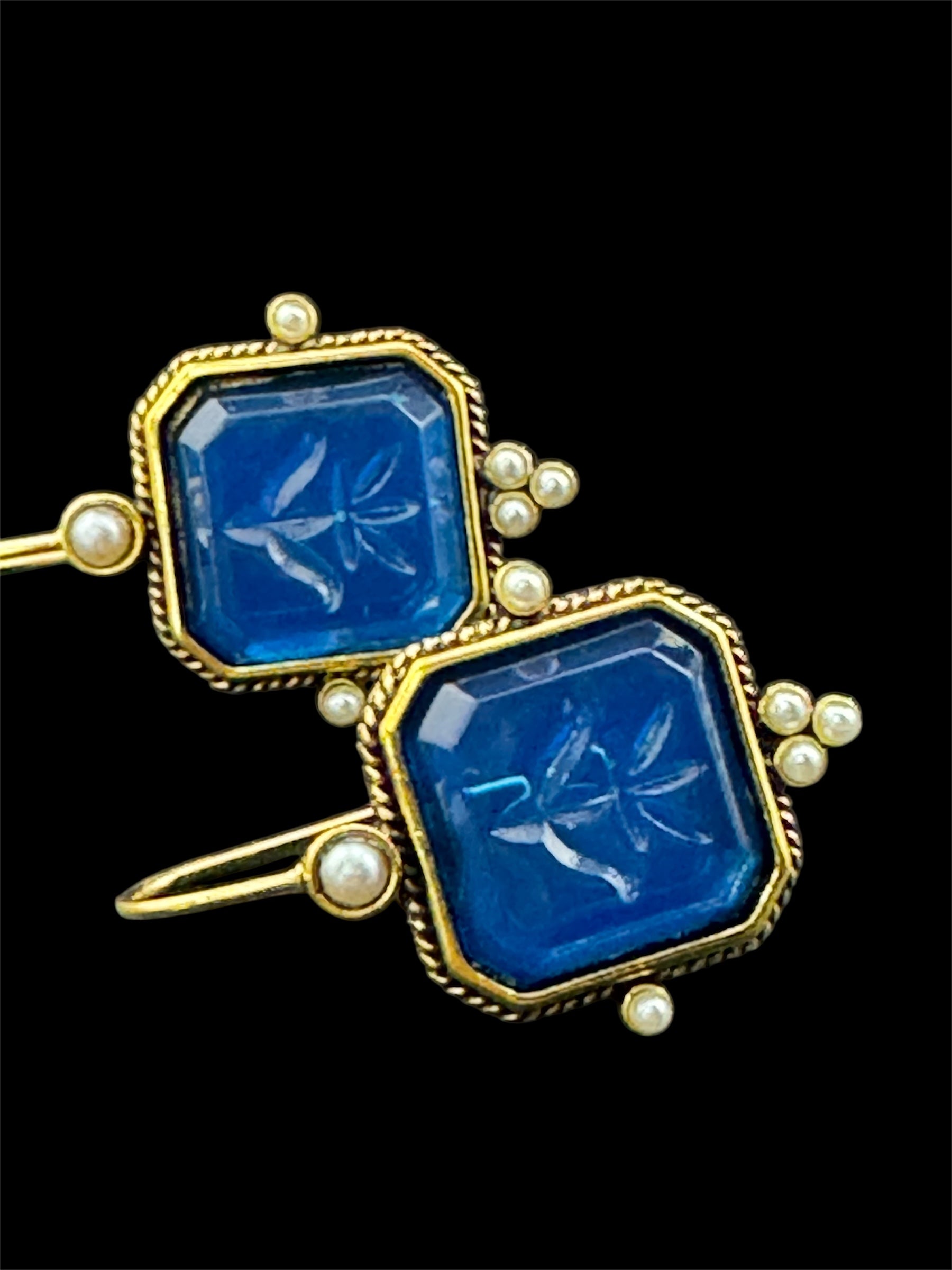 Victorian style emerald ruby and sapphire seed pearl drop earrings