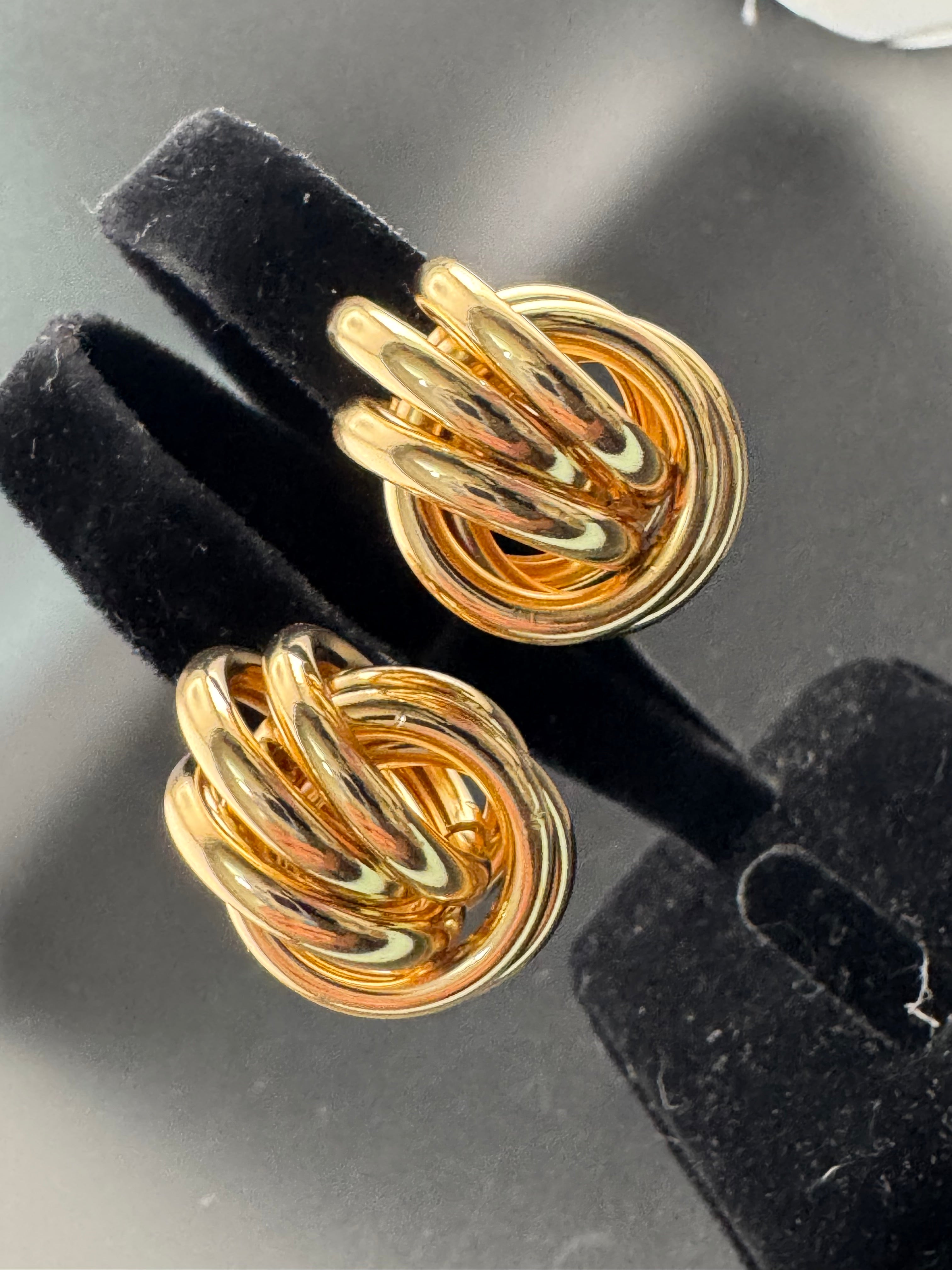 Gold tube double knot stud earrings