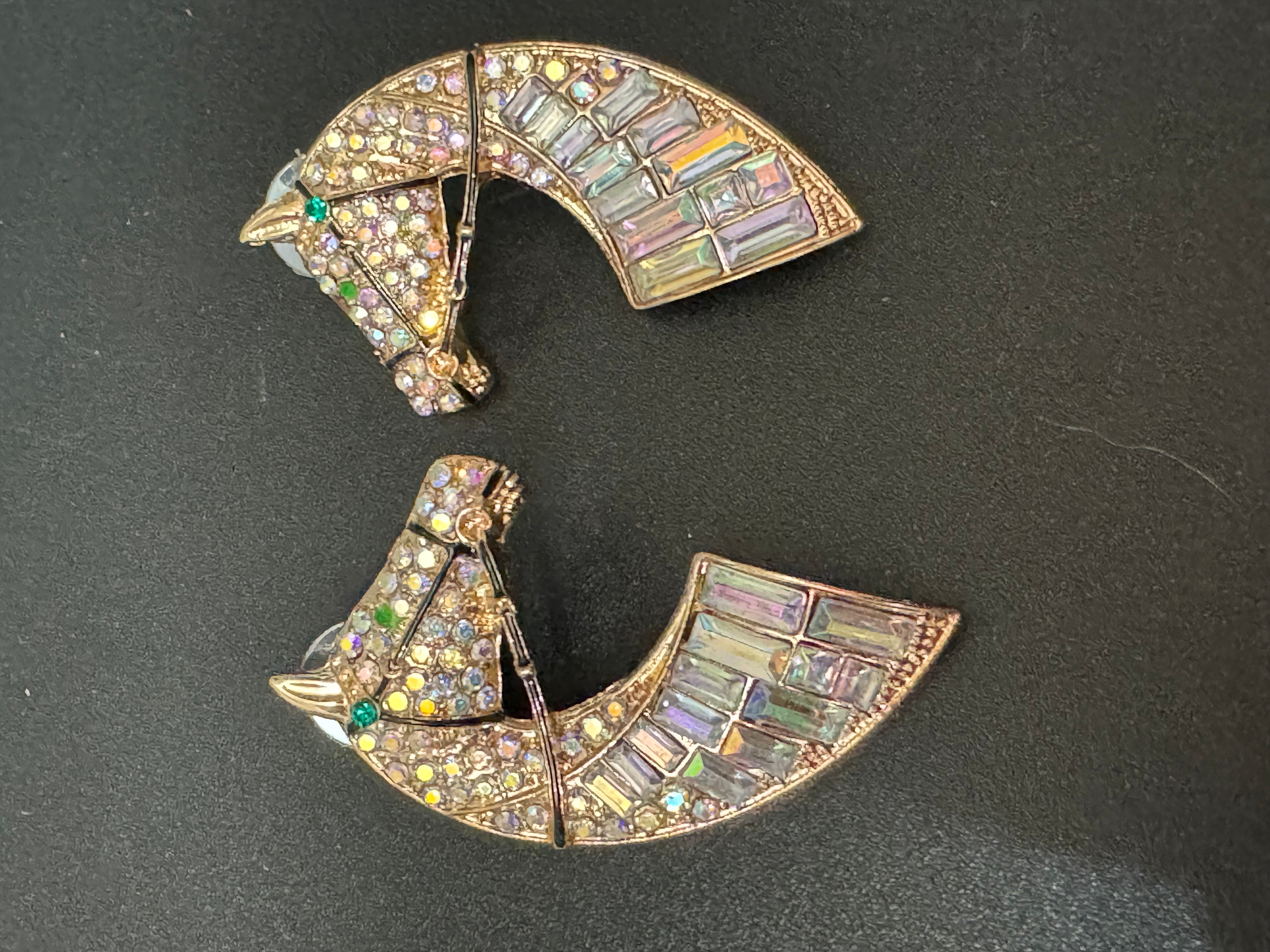 Oversized novelty horse head earrings clear rainbow crystal baguette diamanté pierced studs