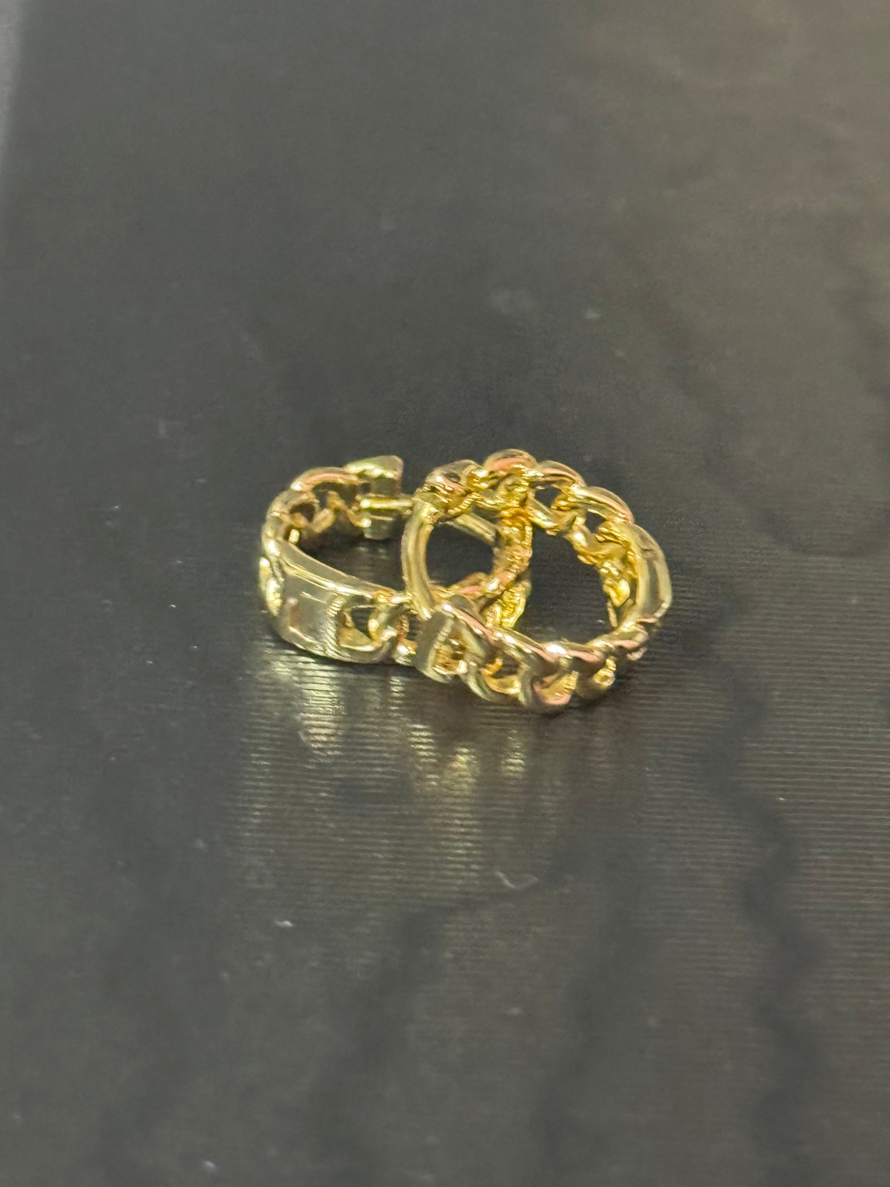 Small chain link hoops huggie gold tone earrings 925 silver posts
