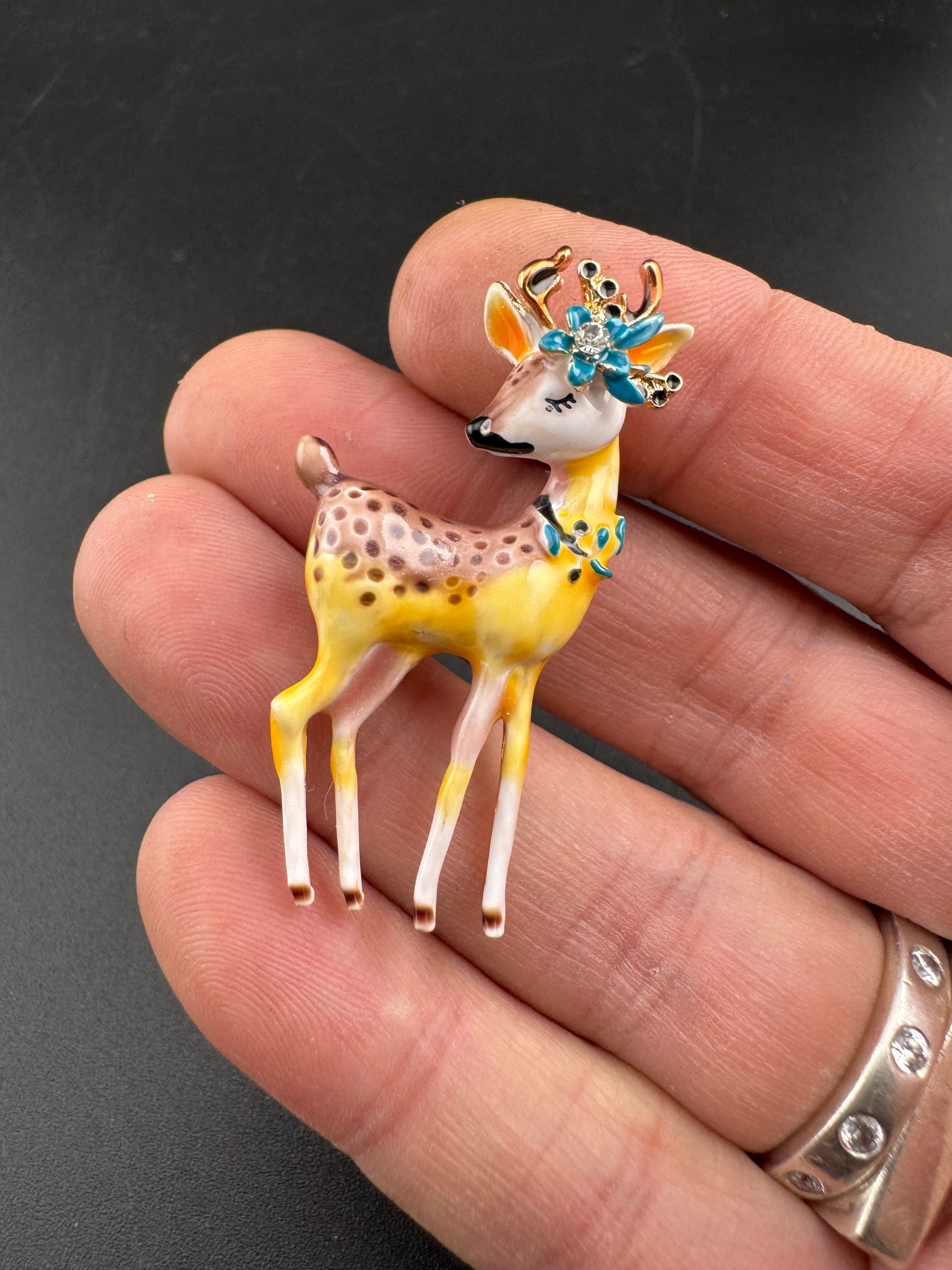 Cute Enamel deer Fawn Christmas brooch , woodland animal