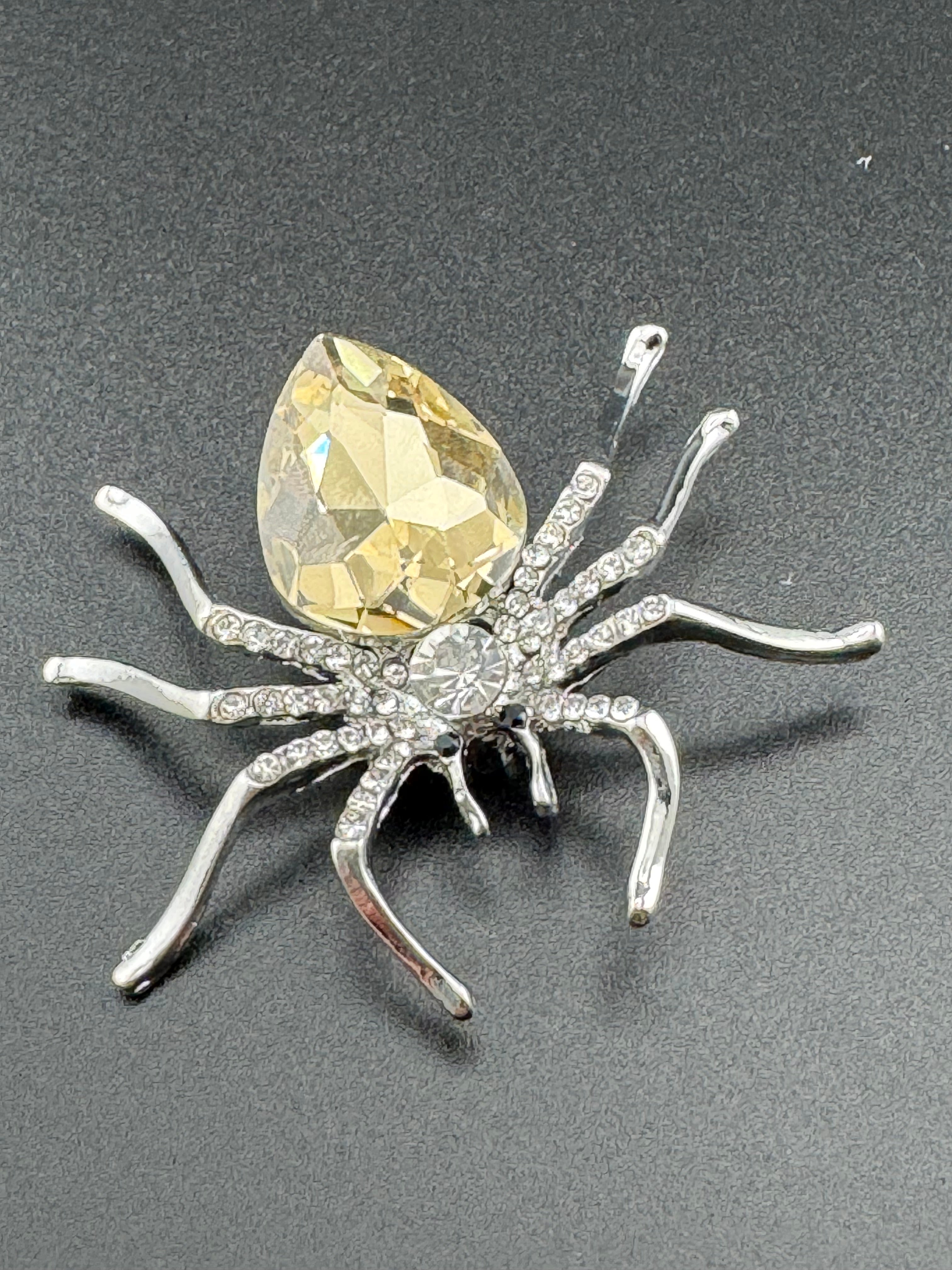 Large spider bug brooch with citrine diamanté