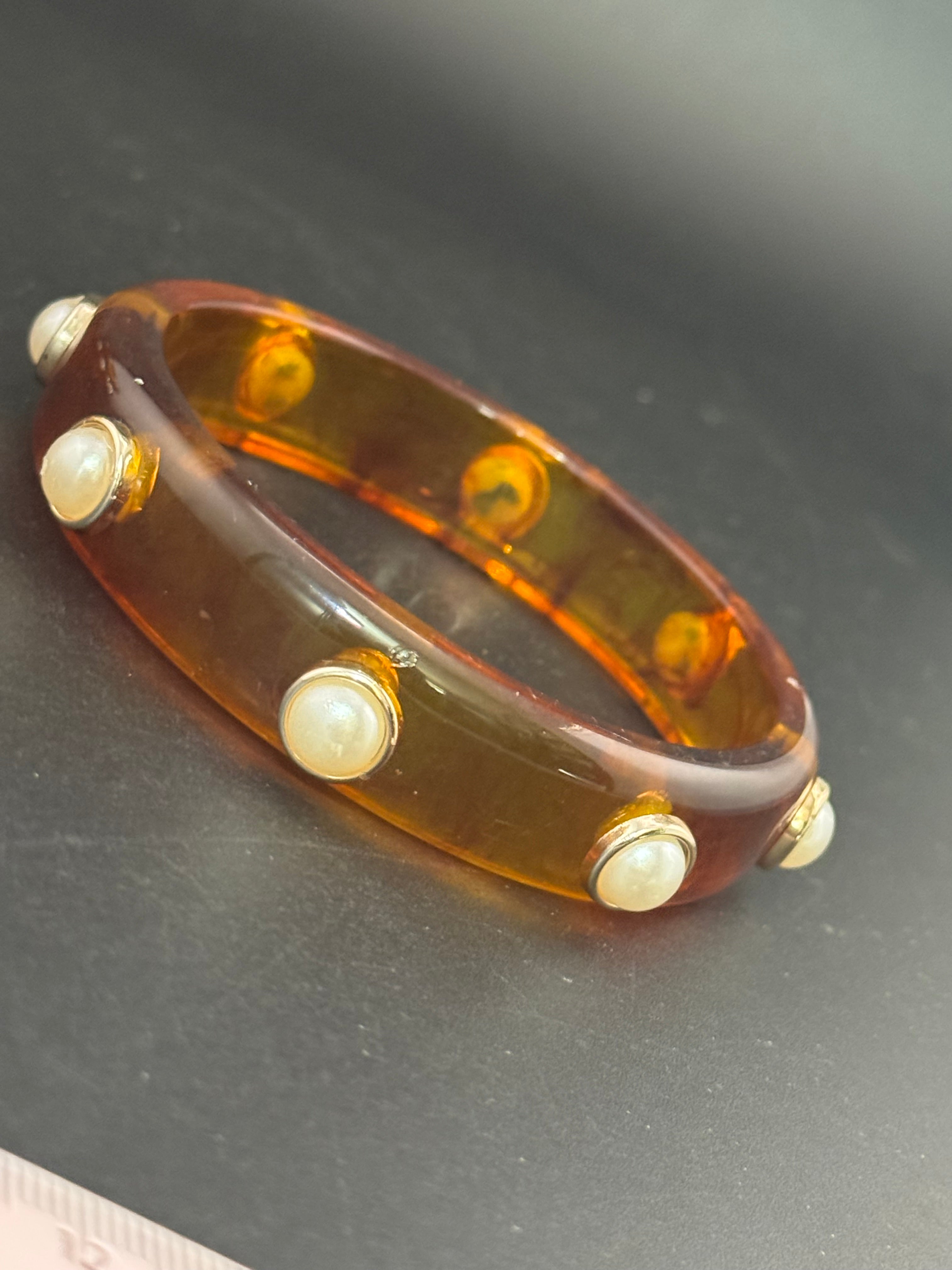 Faux tortoiseshell slim brown acrylic pearl plastic bangle bracelet