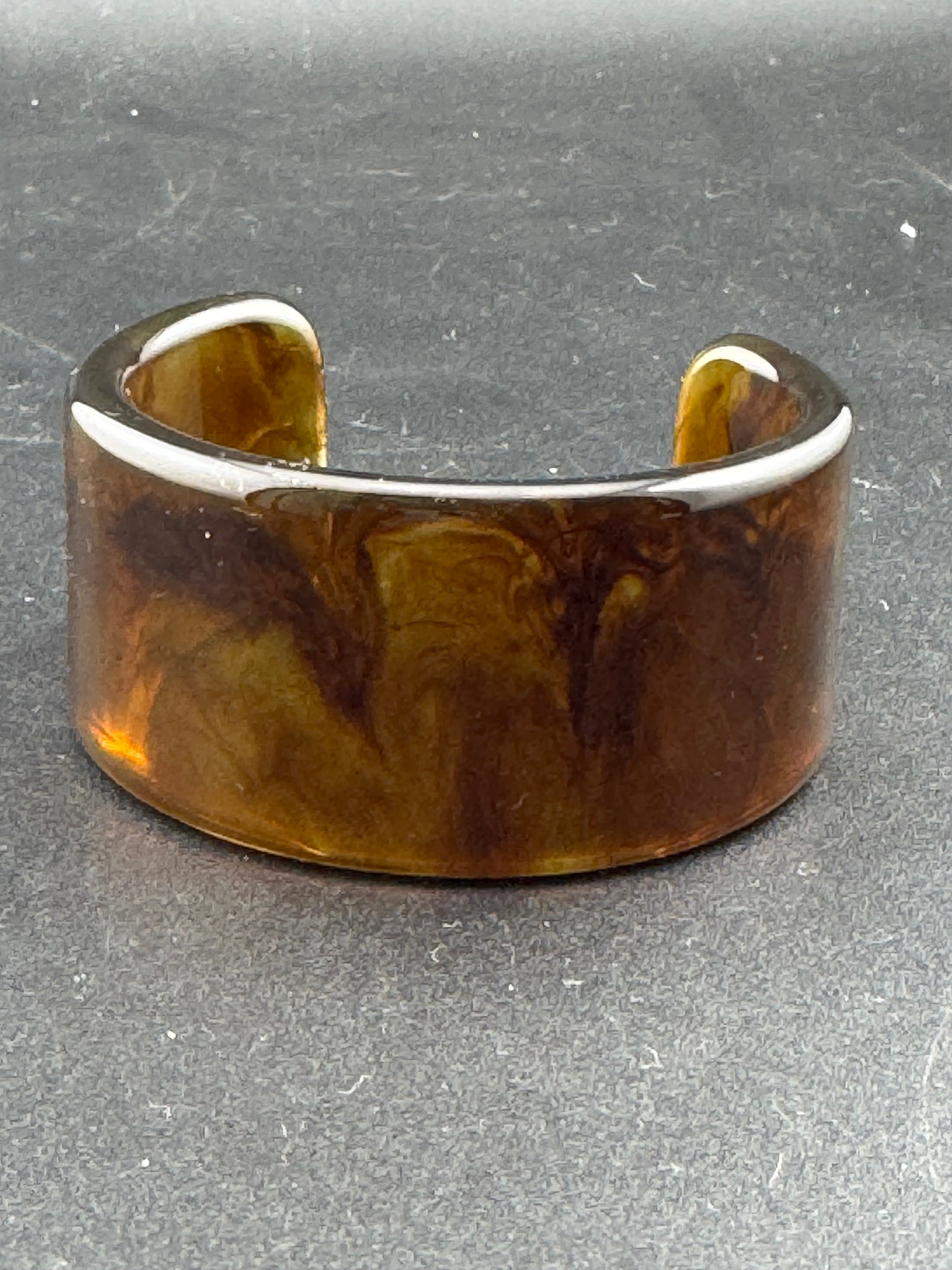 Wide acrylic brown faux tortoiseshell open cuff bangle bracelet