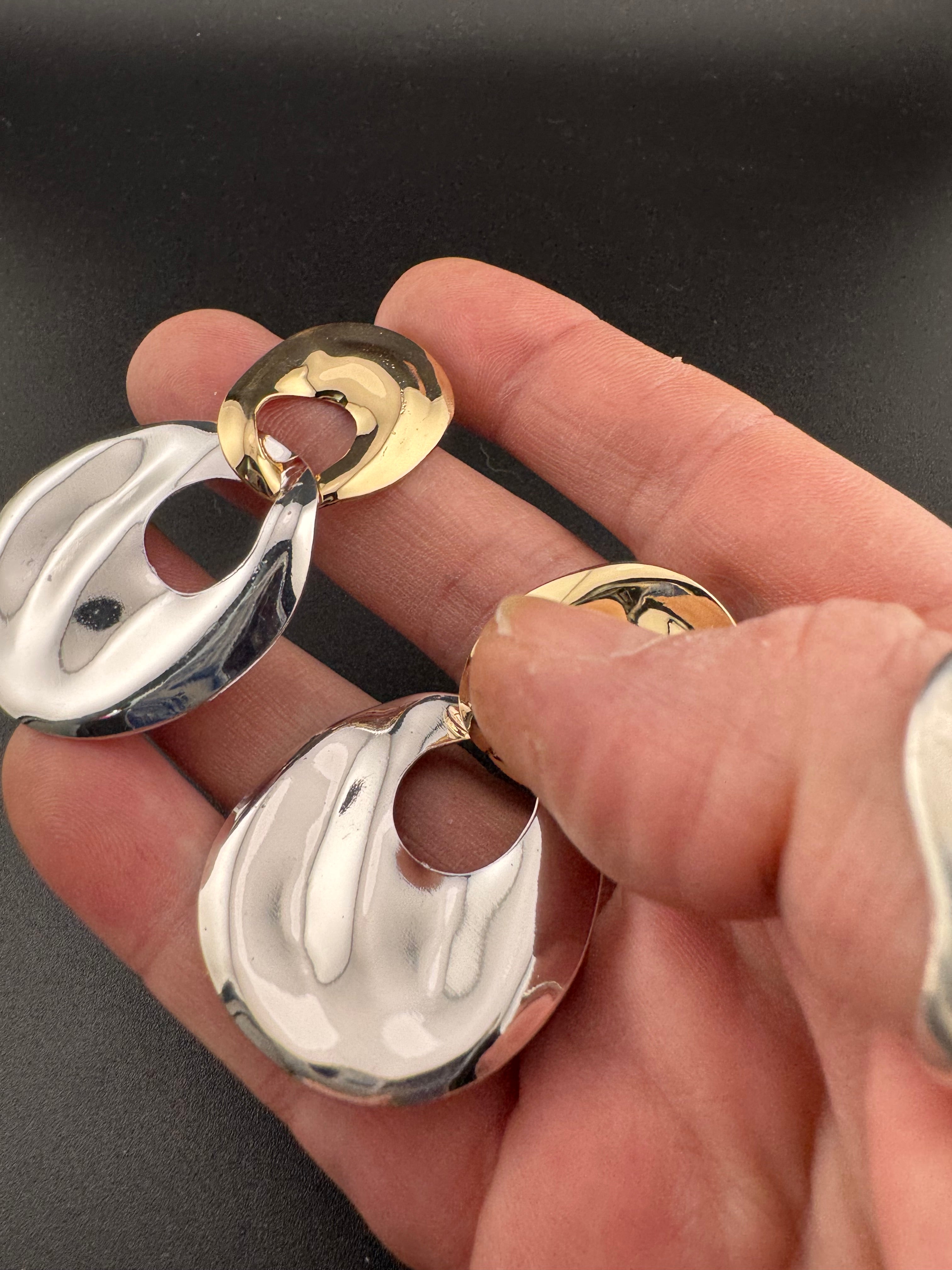 80s style silver and gold tone oversized door knocker clip on earrings